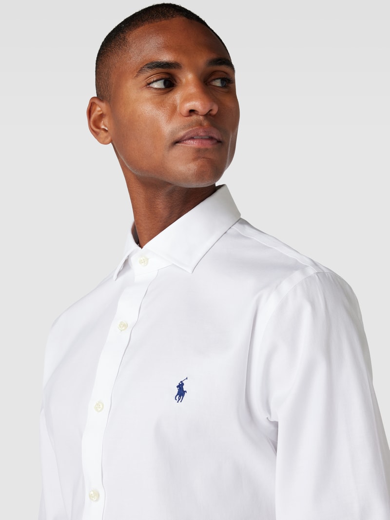 Slim Fit Business-Hemd mit Logo-Stitching in weiß