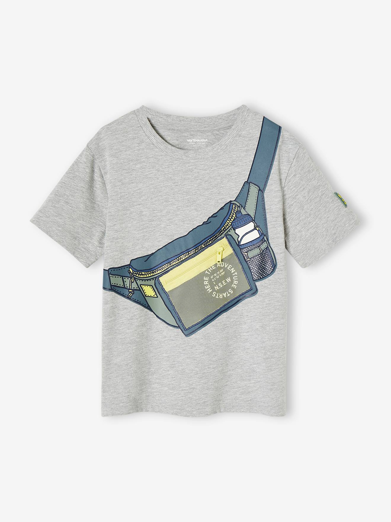Vertbaudet Jungen T-Shirt mit Fake-Bag - grau meliert
