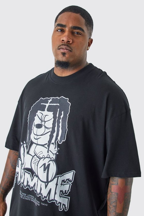 Plus Oversize T-Shirt mit HommeArmee Teddy-Print