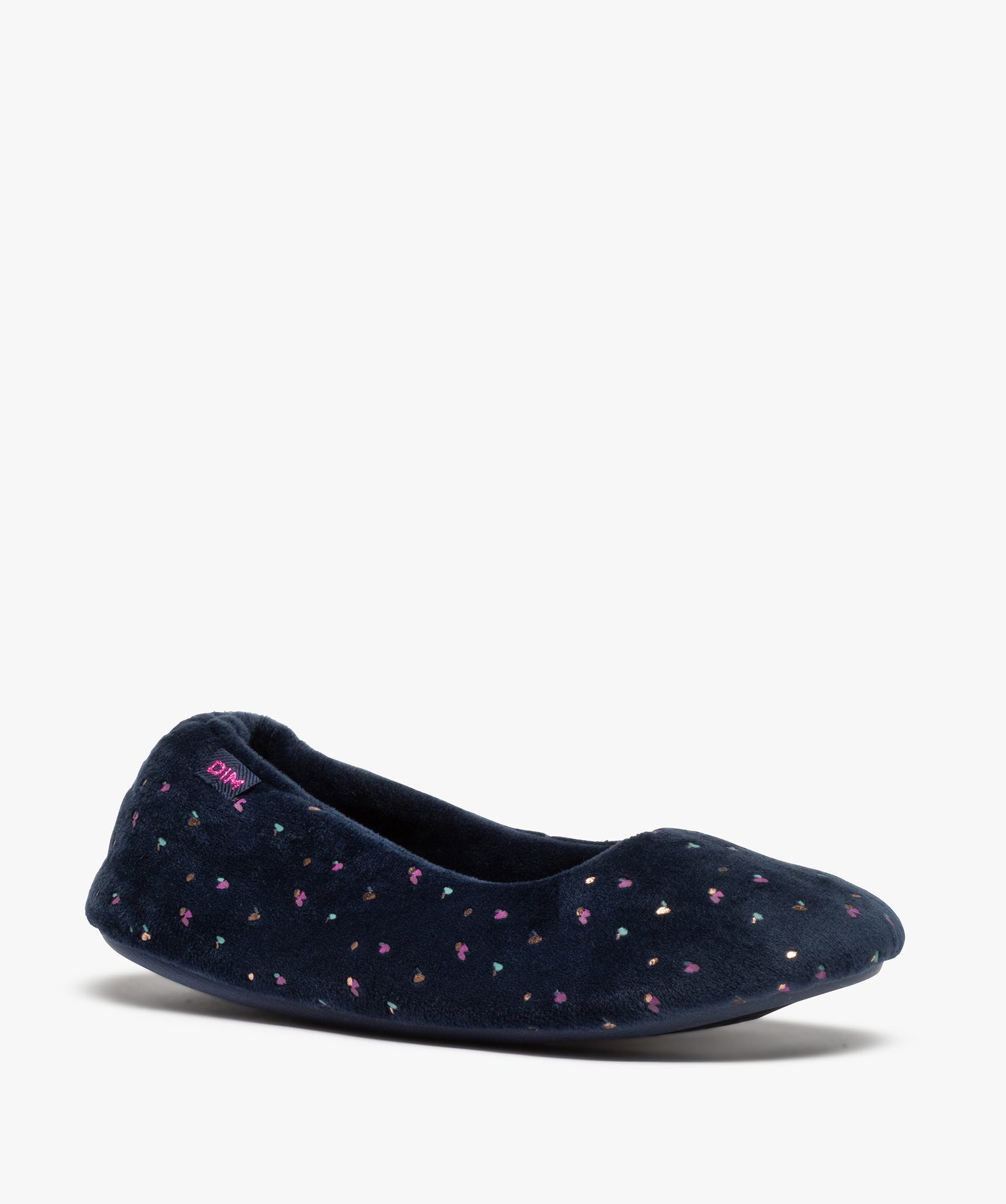 Chaussons femme ballerines en velours imprimé – Dim marine | GEMO