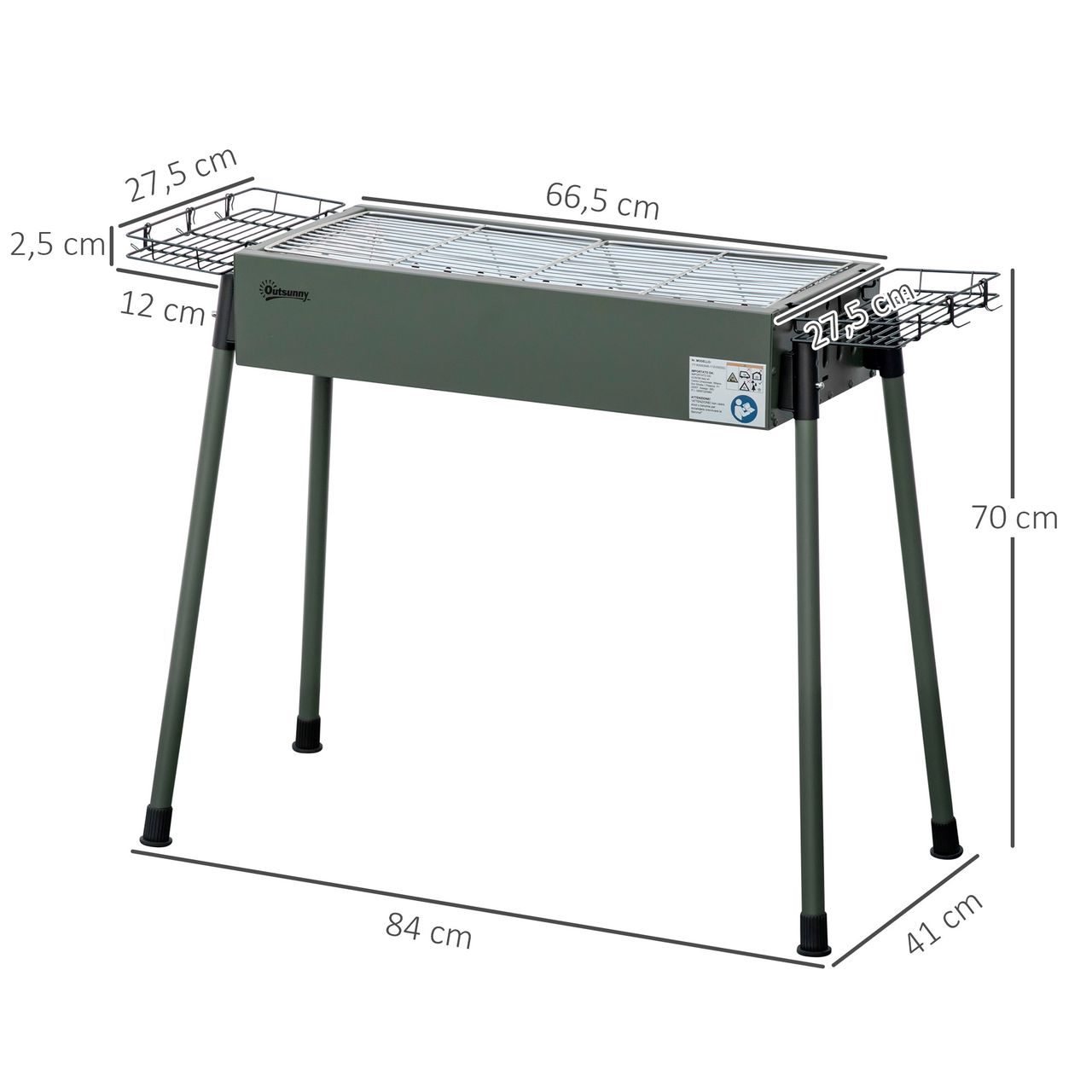 Outsunny Holzkohlegrill Anti-Rutsches Campinggrill mit Grillrost, Grillrost-Clip