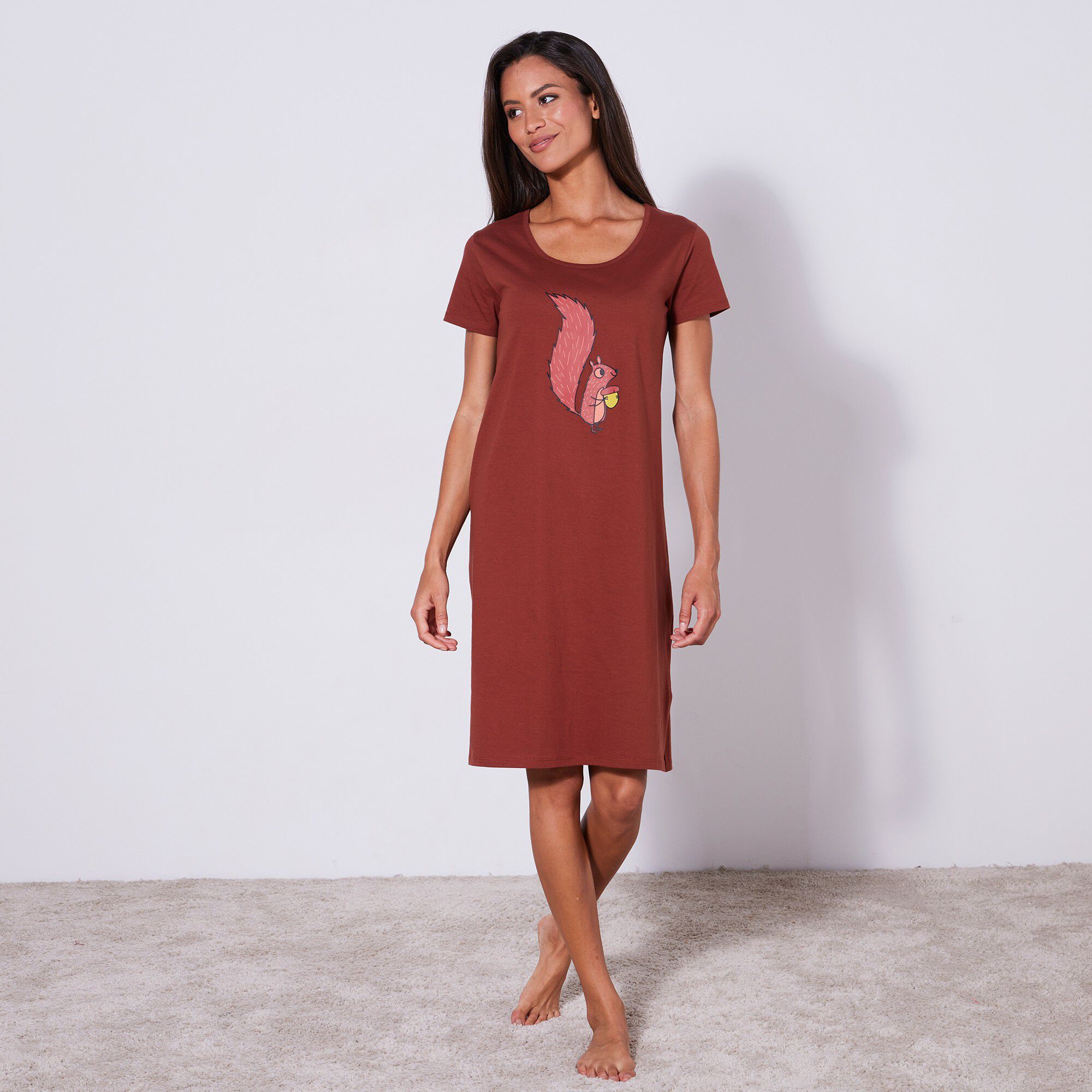 Chemise de nuit courte manches courtes imprimé « écureuil »