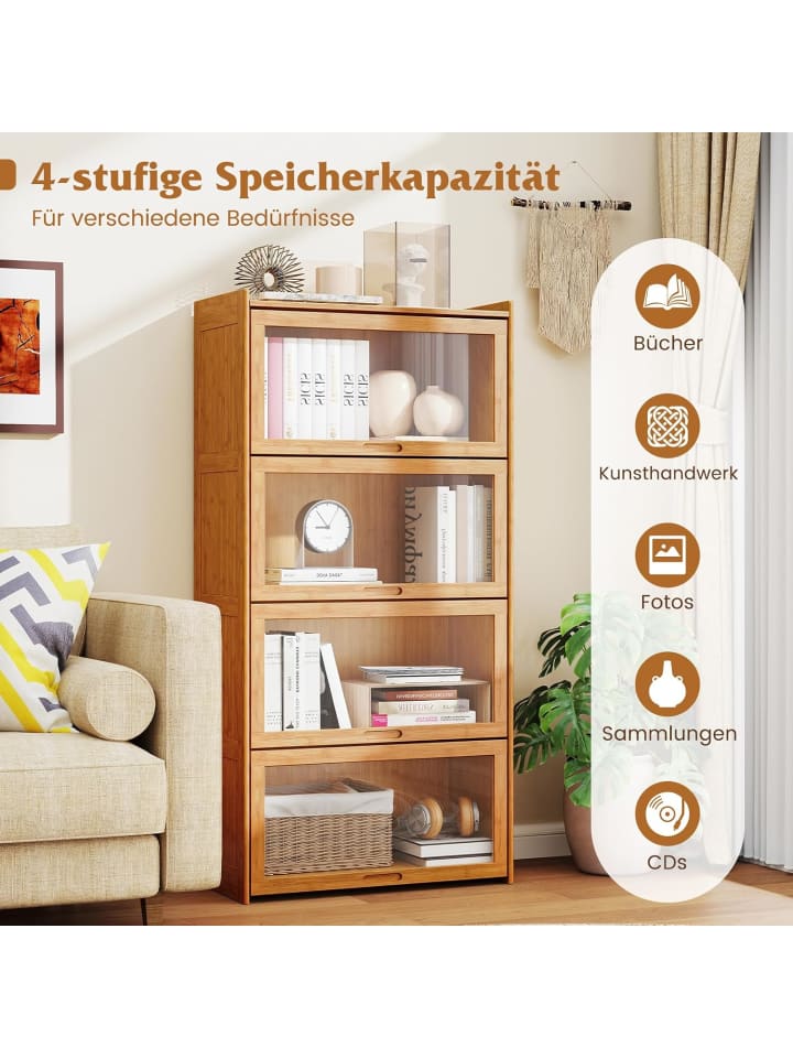COSTWAY 4 stöckiges Bücherregal 69 x 34 x 140 cm in Hellbraun günstig kaufen onesize