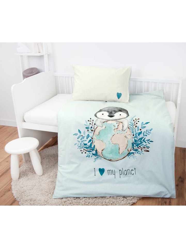 Herding 2 tlg. Renforcé Bettwäsche 100x135cm Pinguin in Hellblau günstig kaufen 100x135 cm