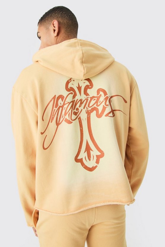 Kastiger Oversize Hoodie mit Acid-Waschung und rohem Saum