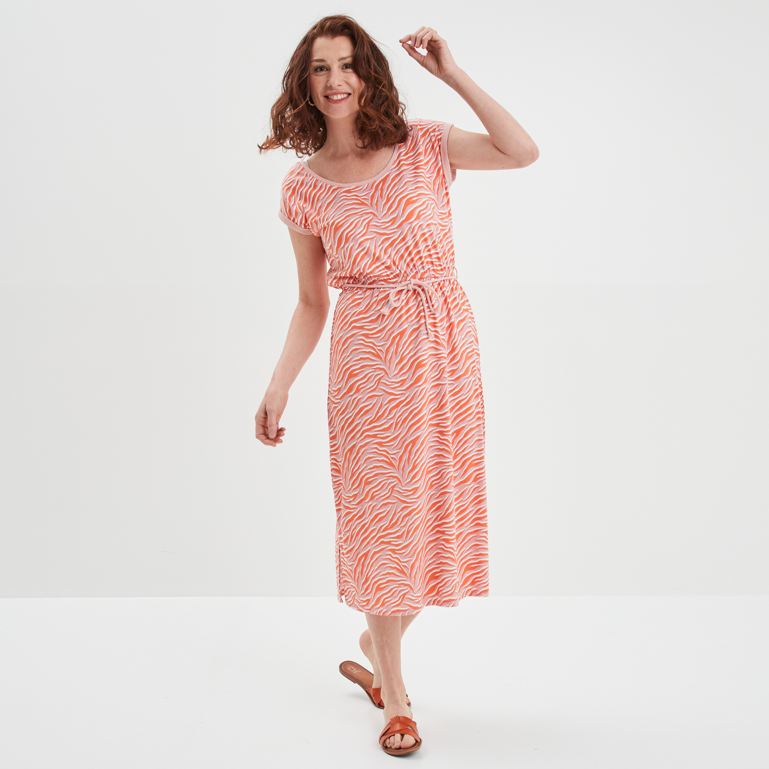 Robe longue droite fluide orange clair femme | La Halle