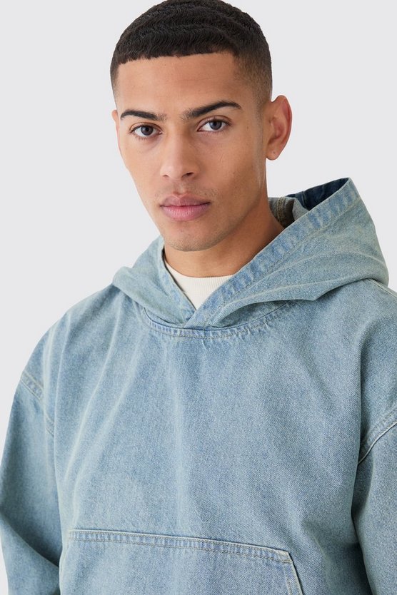 Kastiger Denim-Hoodie