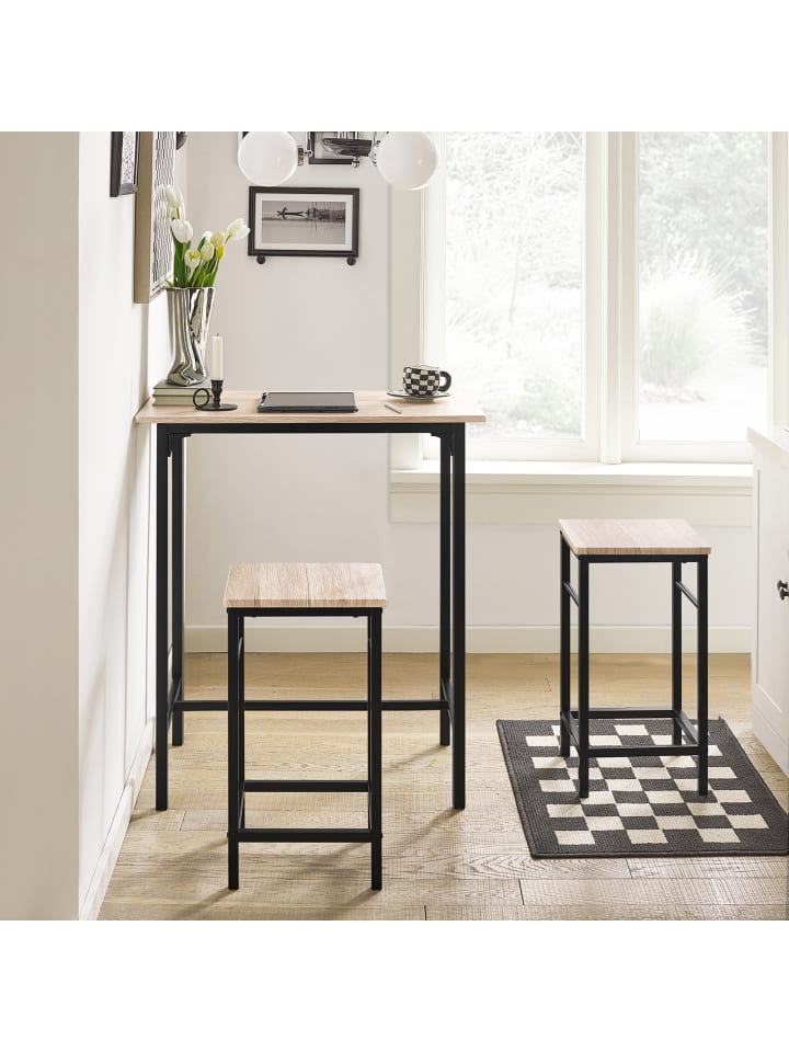 SoBuy Bartisch in Natur und Schwarz - Tisch(B)80 x (H)87 x (T)50cm/Stuhl(B)32 x (H)57 x (T)32cm günstig kaufen onesize