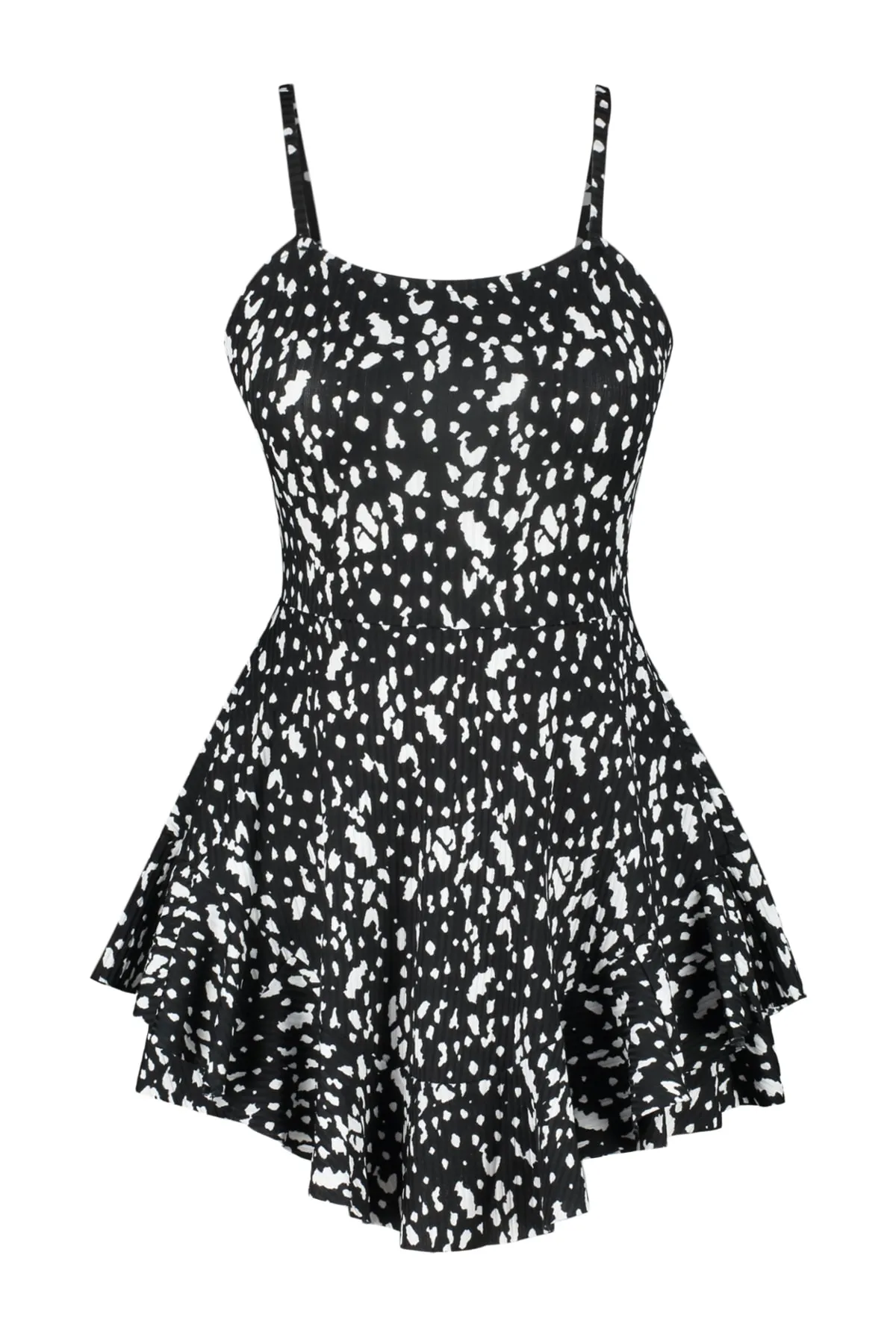 Trendyol Collection  Schwarzer Mini-Strick-Jumpsuit mit Riemchenvolant und Shorts TWOSS23TU00044