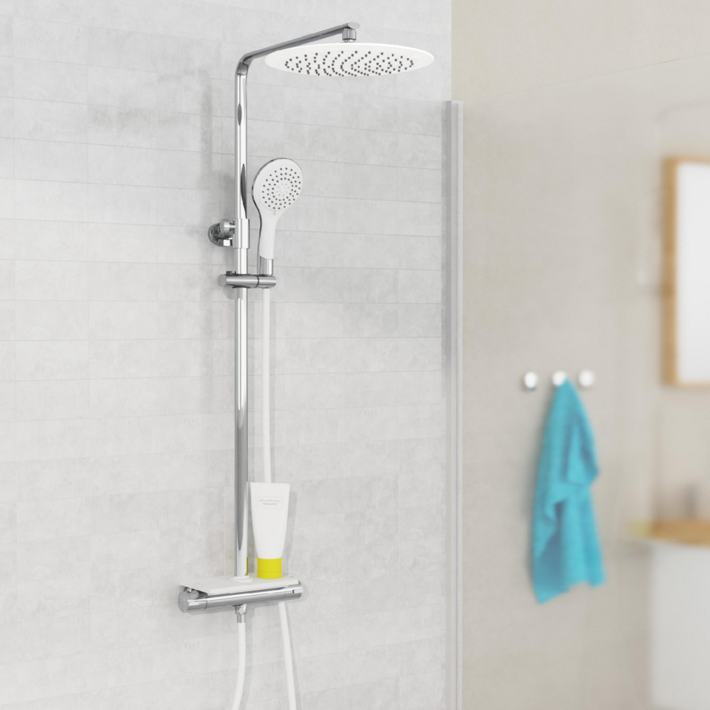 Eisl Duschset GRANDE VITA Duschsystem mit Thermostat und Ablage, Chrom/Weiß
