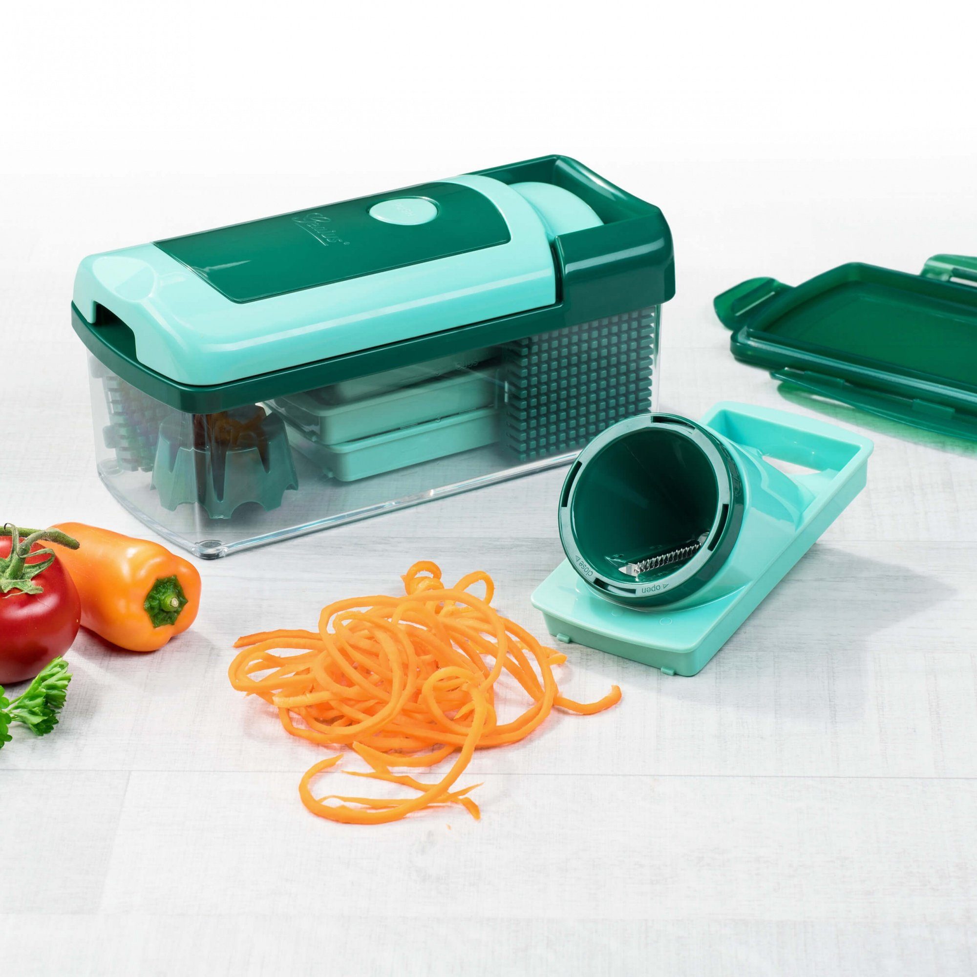 Genius Gemüseschneider Nicer Dicer Fusion smart, Set 34-tlg., mintgrün, präzisionsgeschliffene Klingen aus Edelstahl in GNOX-Qualität