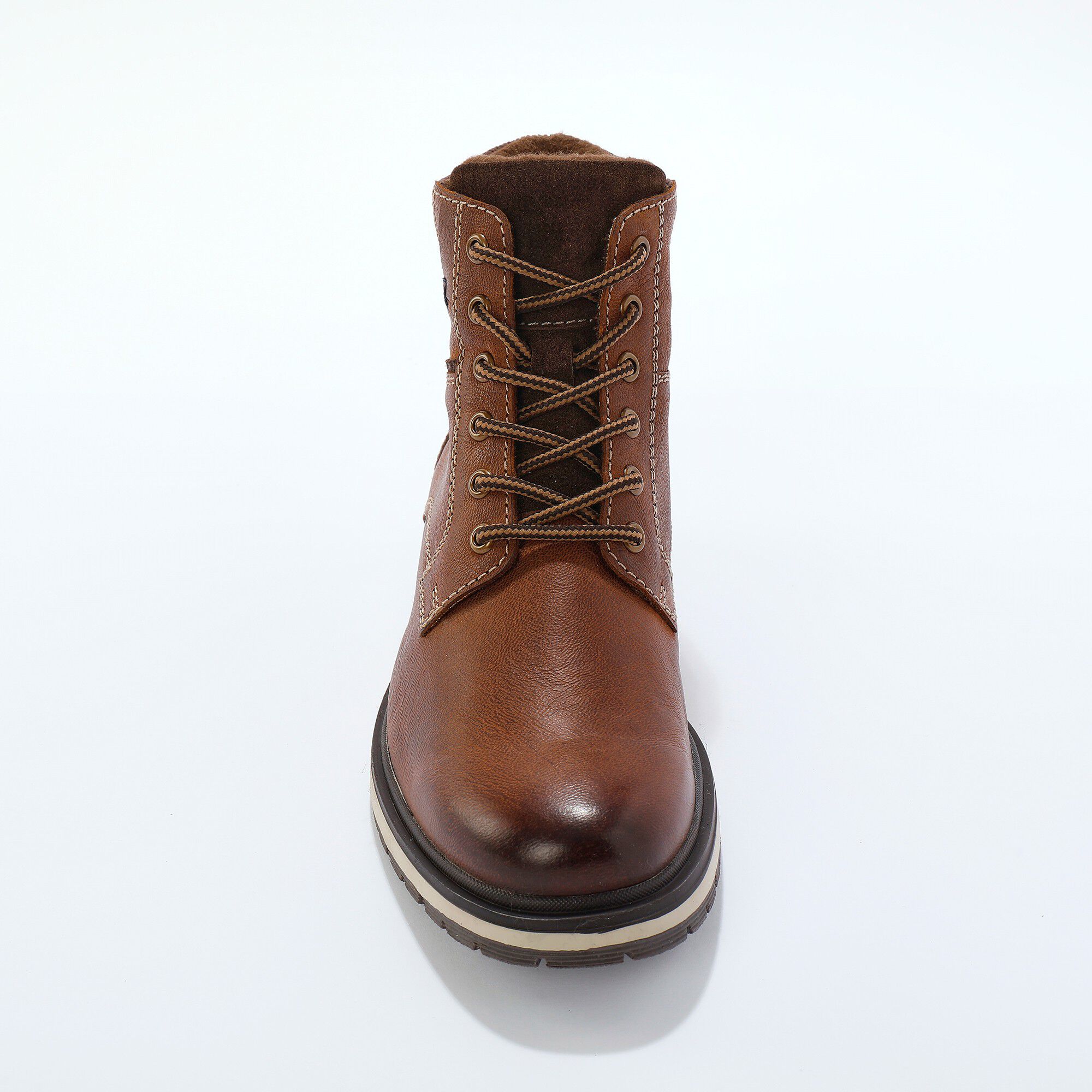 Bottines montantes à lacets cuir et velours