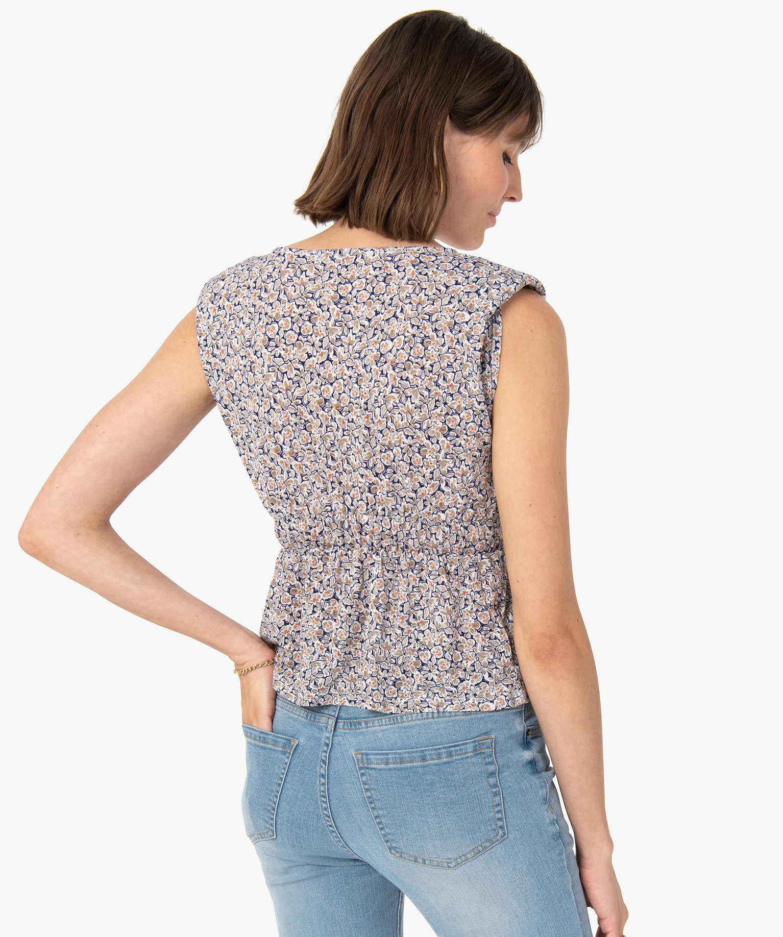 Débardeur femme à épaulette avec taille élastiquée imprime | GEMO