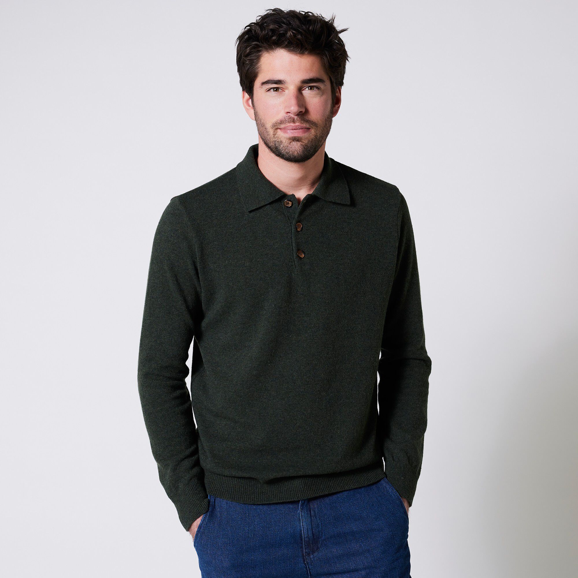 Pull col polo boutonné 80% laine