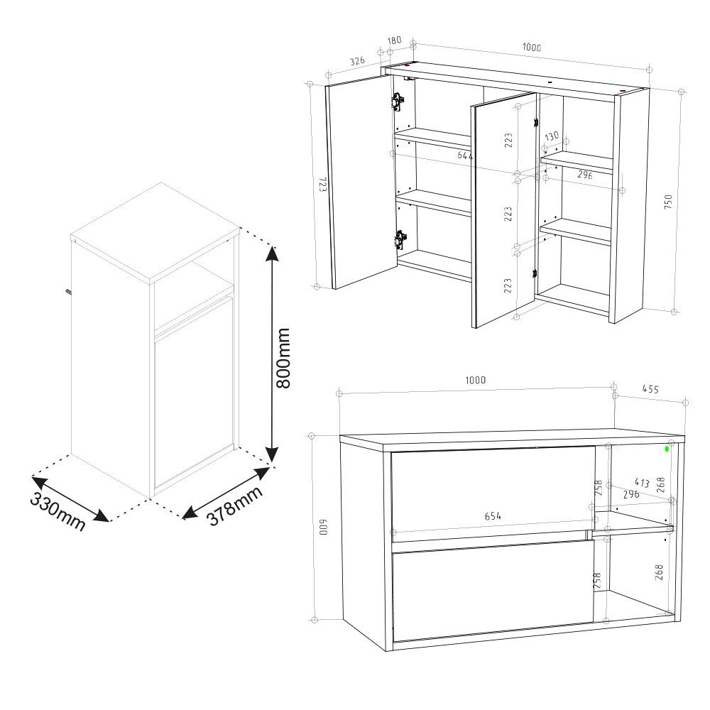 Vicco Badmöbel-Set Badezimmerschrank-Set VIOLA Anthrazit/Artisan-Eiche, (3-St., 3-er Set)