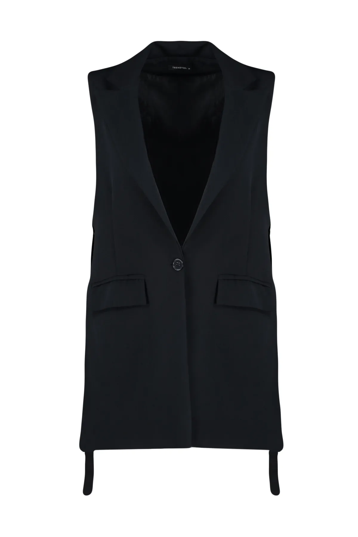 Trendyol Modest  Schwarze, seitlich gebundene, detaillierte, gefütterte Webweste TCTAW24YL00021