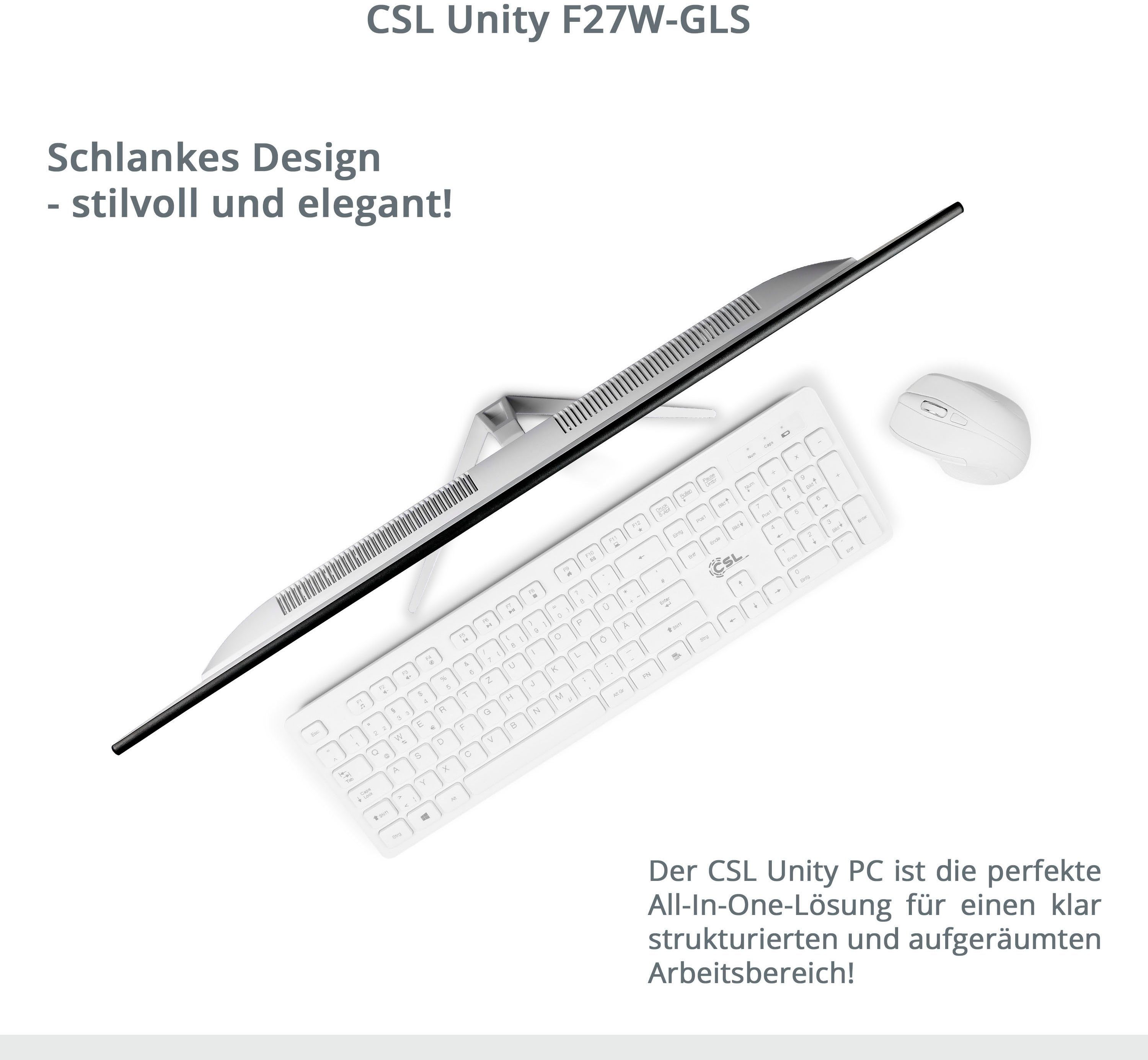 CSL Unity F27-GLS mit Windows 10 Pro All-in-One PC (27 Zoll, Intel® Celeron Celeron® N4120, UHD Graphics 600, 16 GB RAM, 128 GB SSD)