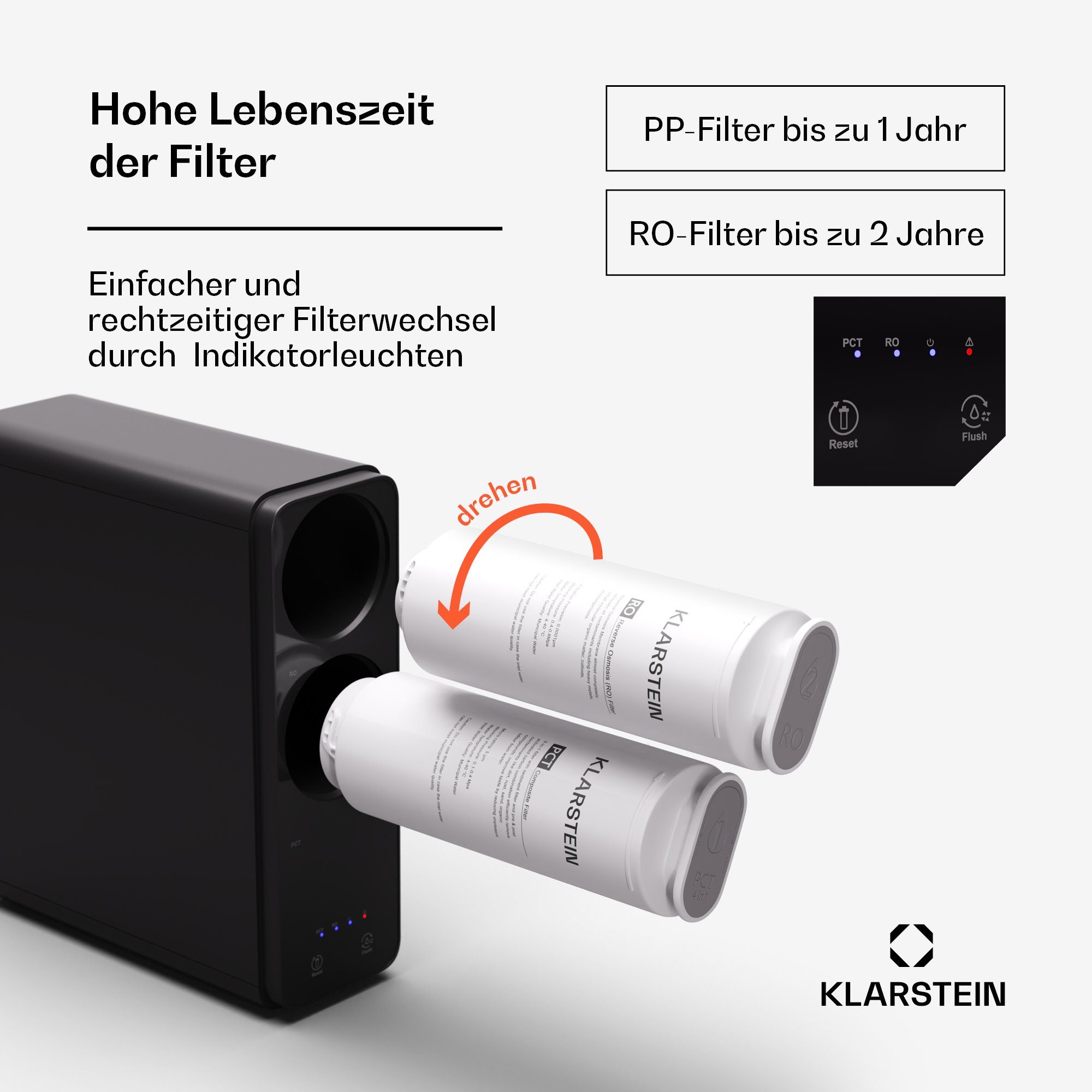 Klarstein Wasserfilter PureLine 800 Wasserfiltersystem, Zubehör für PureLine 600, RO-Filter Wasserfilter maschine Wasserhahn Home Office