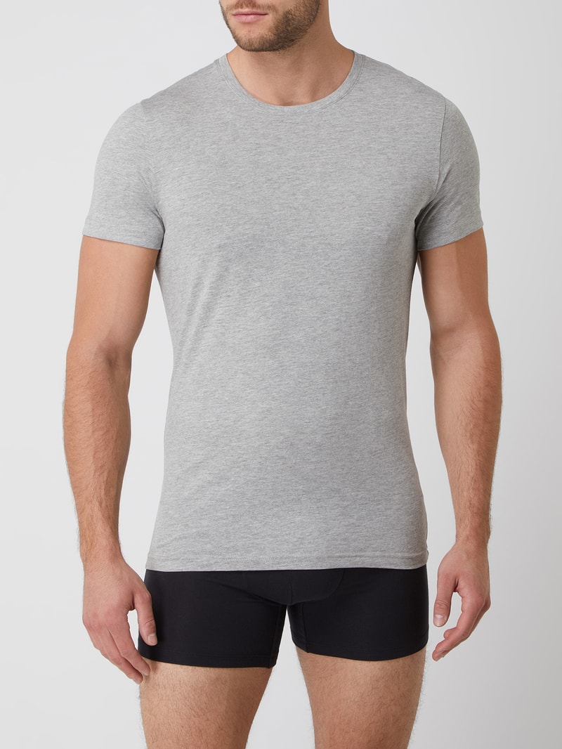 T-Shirt mit Viskose-Anteil im 2er-Pack in hellgrau meliert