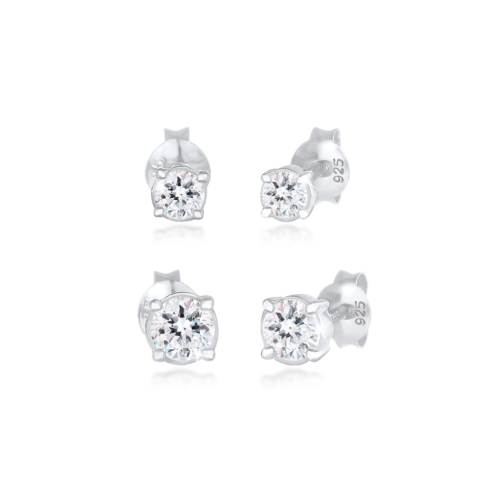 Elli Elli Boucles d'Oreilles Dames clous d'oreilles set de 2 avec cristaux en argent s Boucles d'oreilles