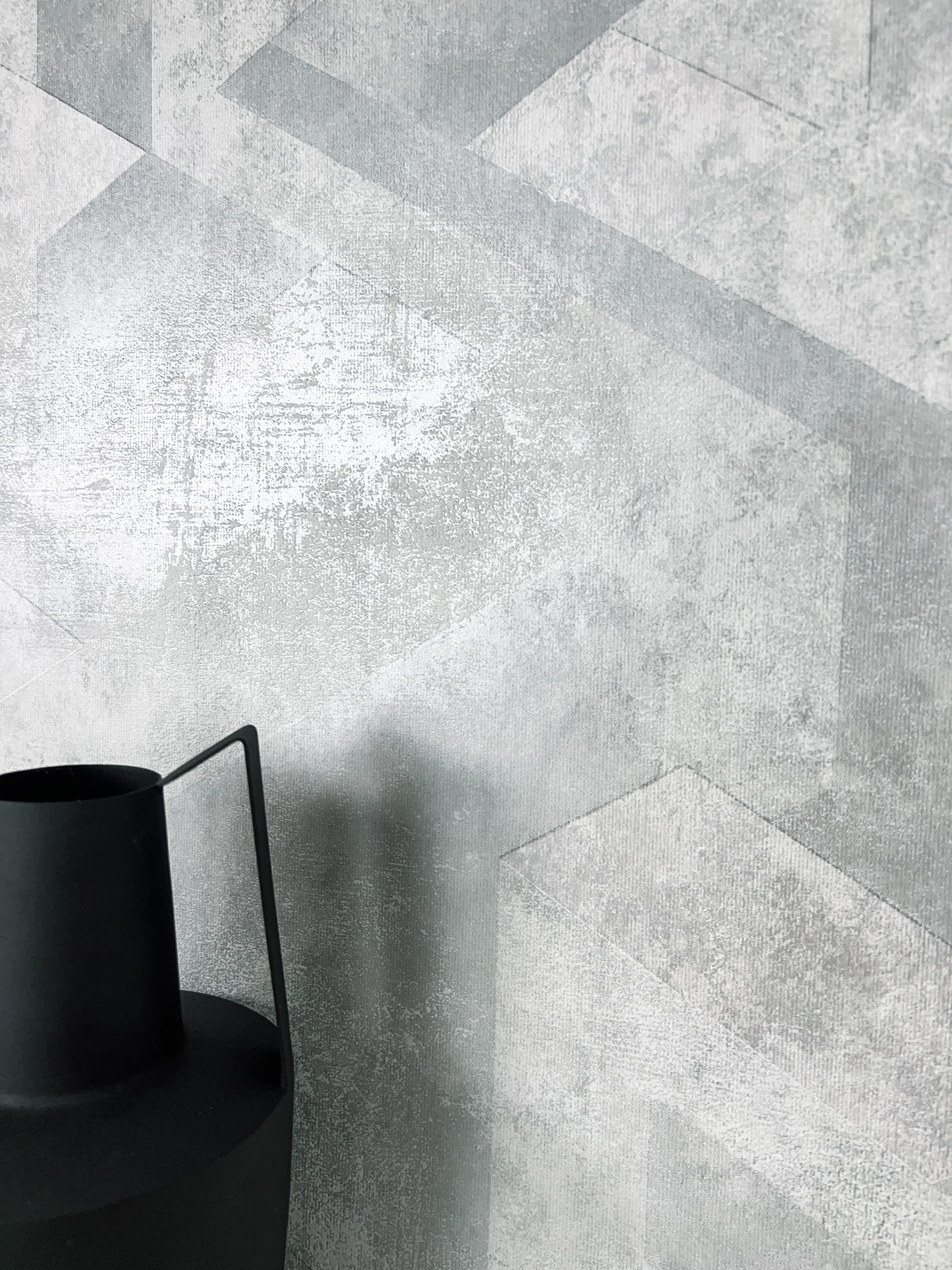 Newroom Vliestapete, Grau Tapete Modern Glänzend - Betonoptik Betonwand Silber Industrial 3D Optik Beton Putz für Schlafzimmer Wohnzimmer Küche