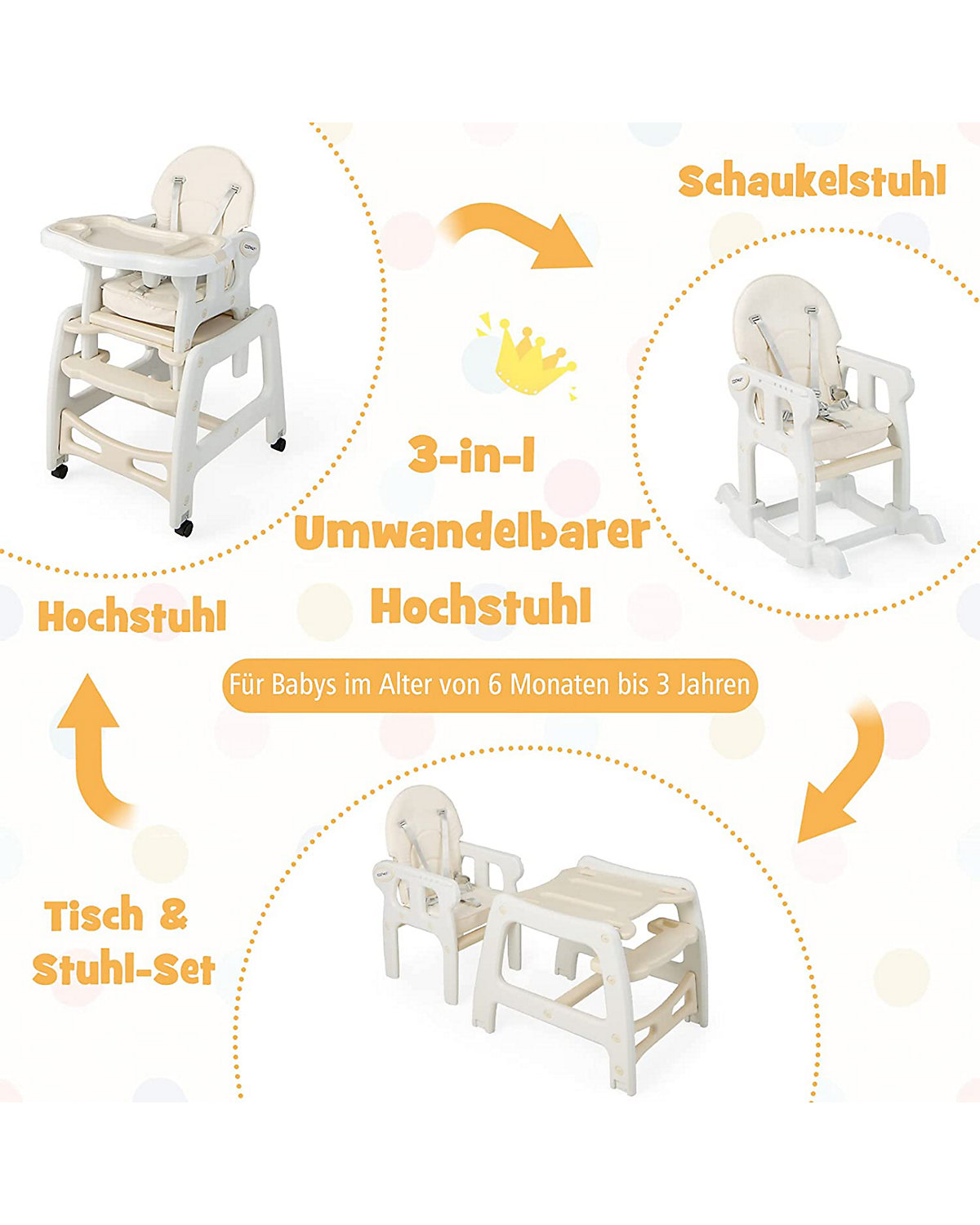 3 in 1 Hochstuhl Schauklestuhl Kindersitzgruppe mit Sitzkissen