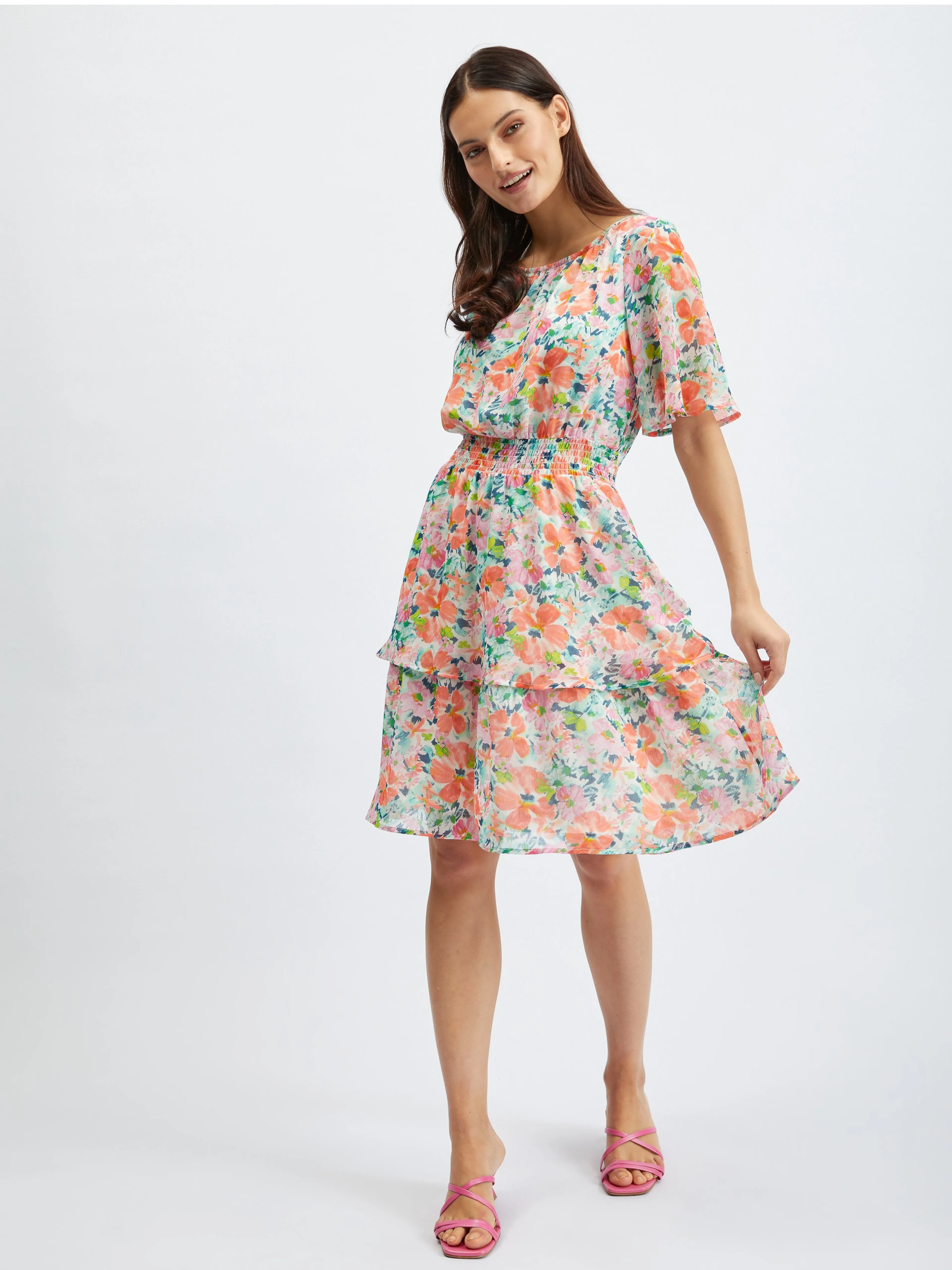 Rotes und cremefarbenes Damen-Blumenkleid ORSAY