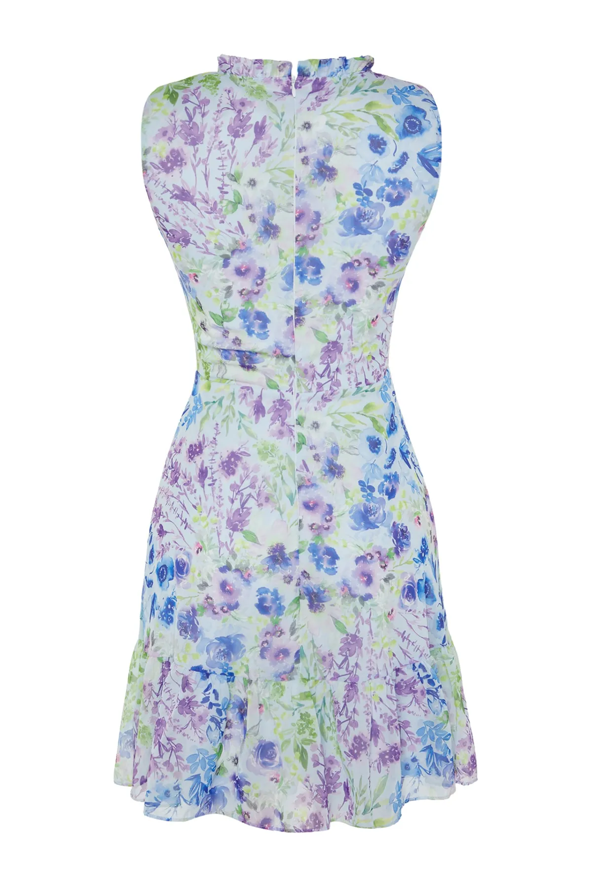 Trendyol Collection  Blaues, geblümtes Mini-Rüschen-Webkleid TWOSS20EL0681