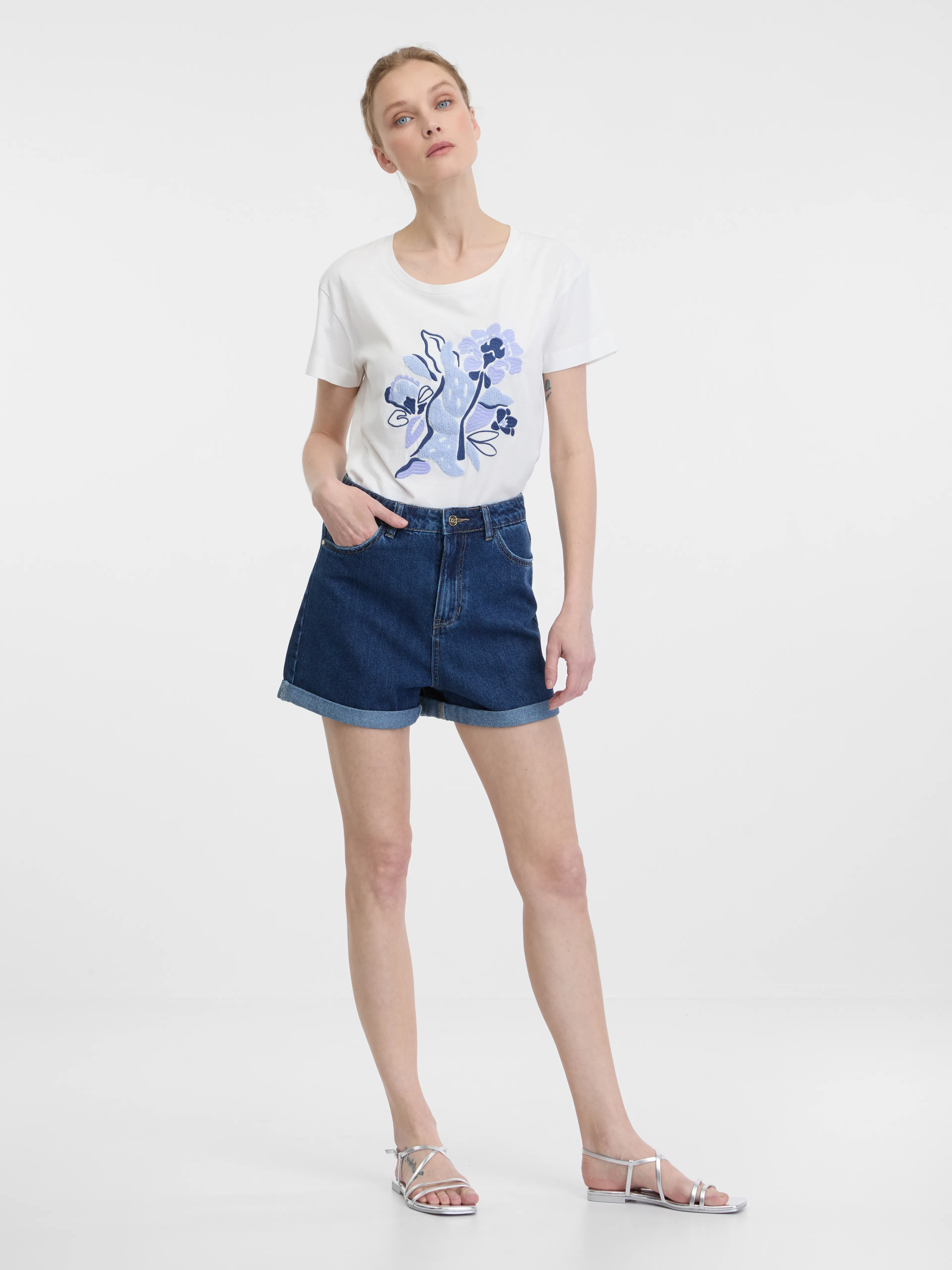 Weißes Damen-T-Shirt mit kurzen Ärmeln ORSAY