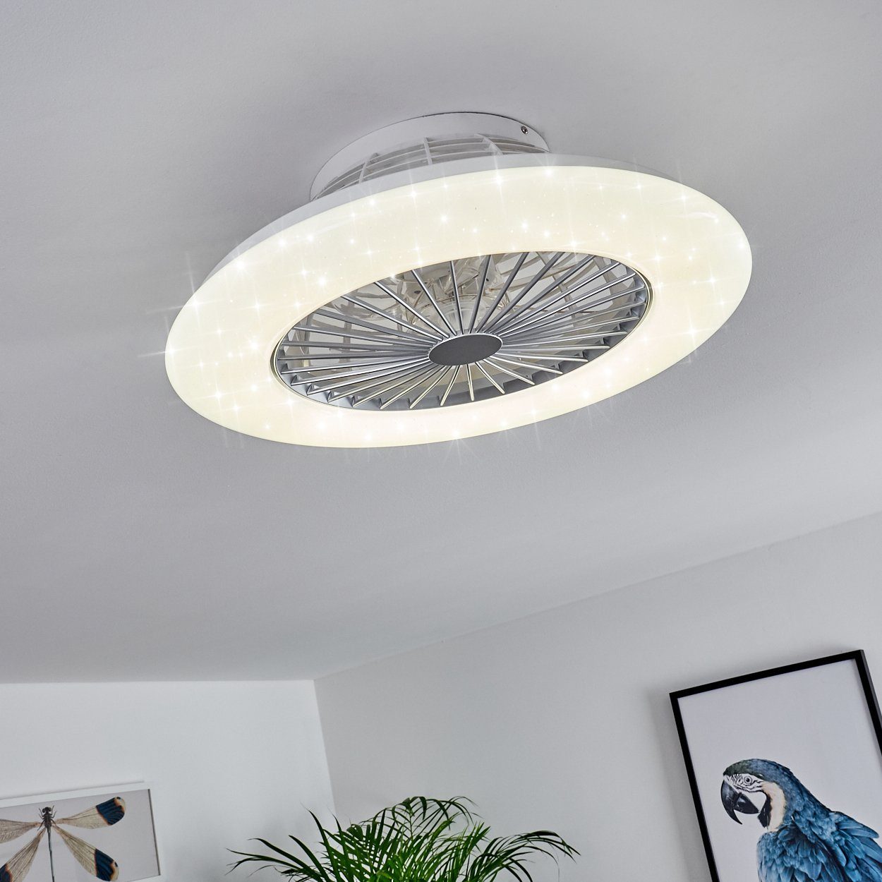 hofstein Deckenventilator Concas LED Deckenventilator, Kunststoff, Titanfarben/Weiß
