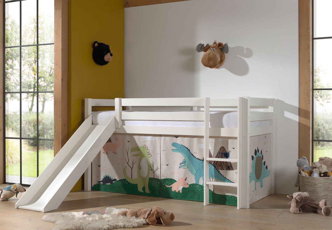 VIPACK Halbhohes Bett PINO, mit Rutsche und Textilset 