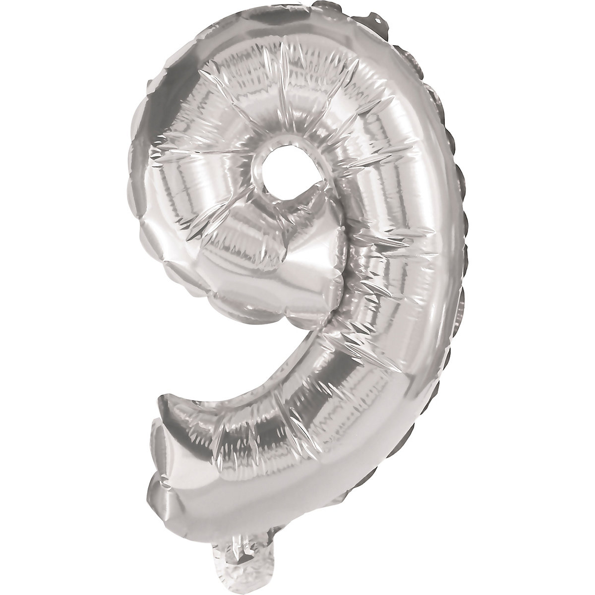 Folienballon Zahl 9 silber, 35 cm, inkl. Pustehalm