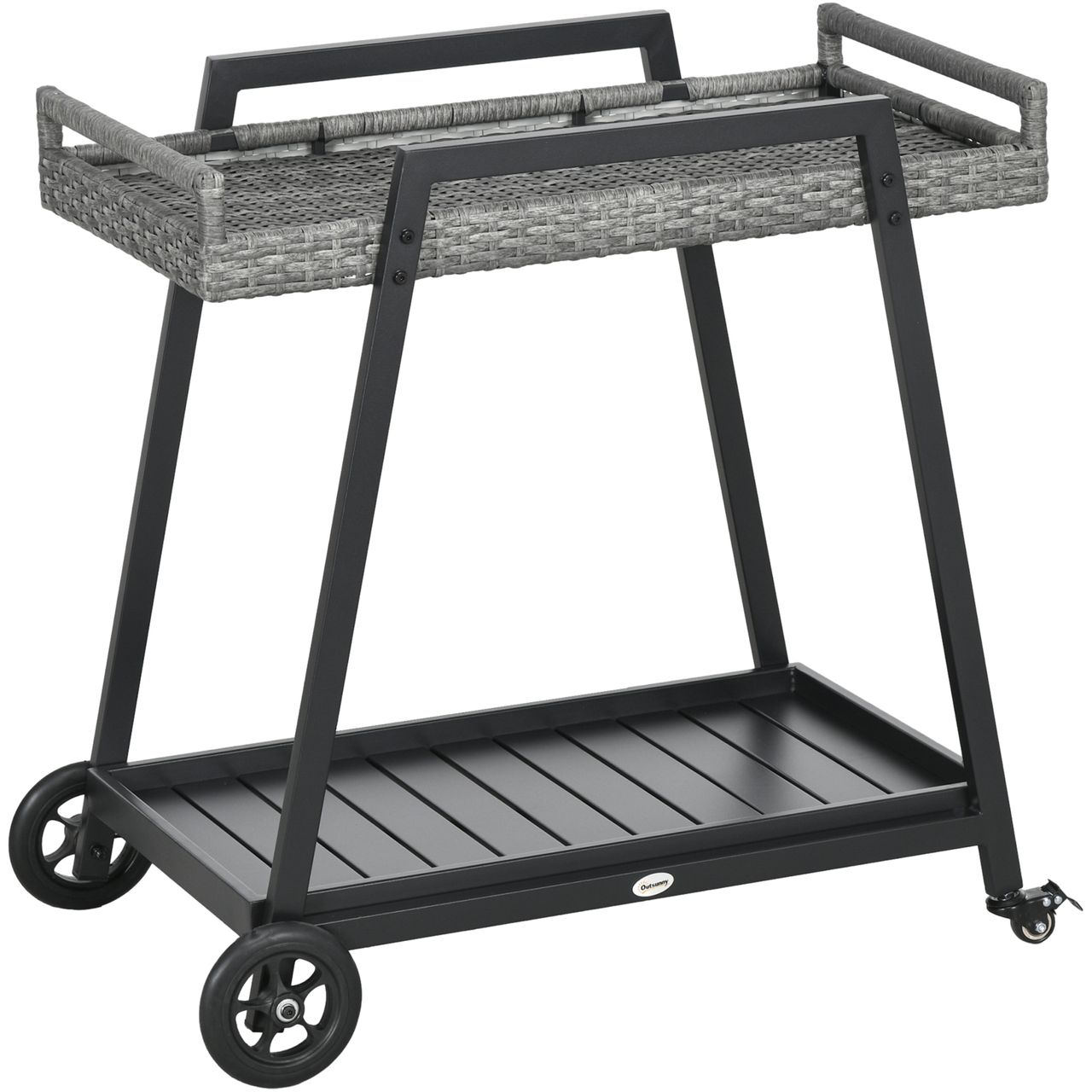 Outsunny Rattan Servierwagen Trolley mit Ablage Gartenrollwagen mit Griff Bremen