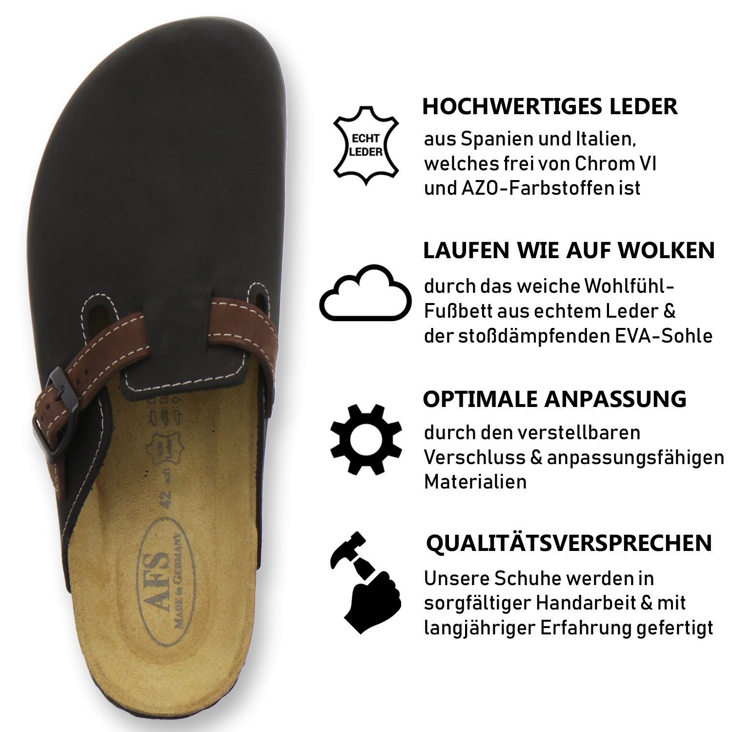 AFS-Schuhe 3900 Hausschuh für Herren aus hochwertigem Leder, Made in Germany
