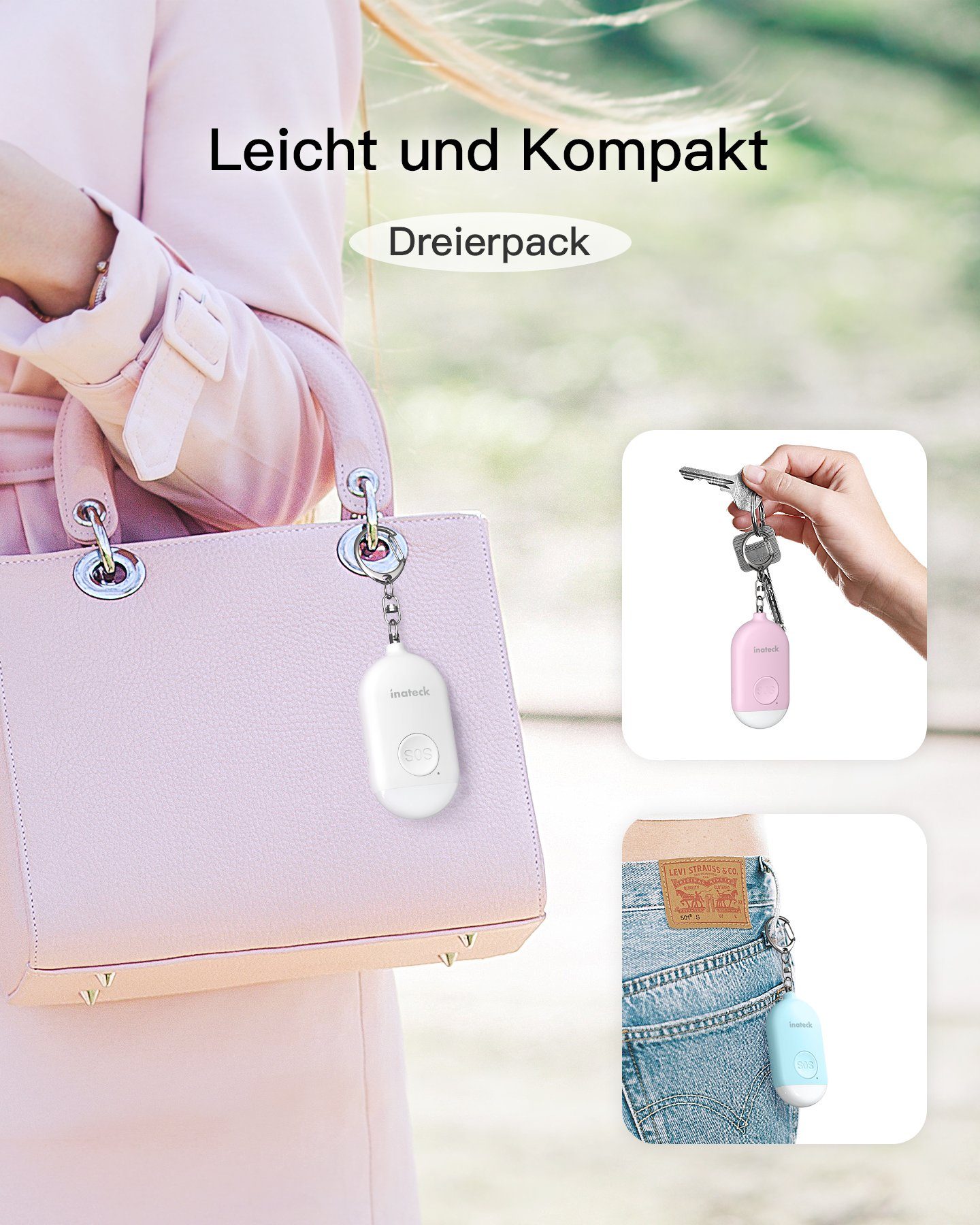Inateck 3er-Pack 130 DB Persönlicher Alarm Taschenalarm Alarmanlage