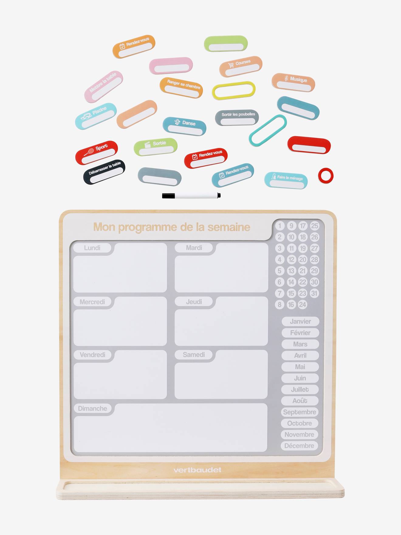 Tableau organisateur de semaine gris