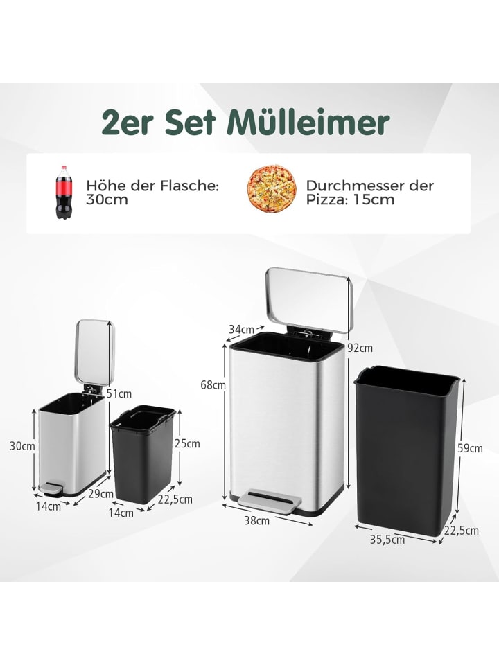 COSTWAY Mülleimer 2er Set 40L 6L in Silber günstig kaufen onesize