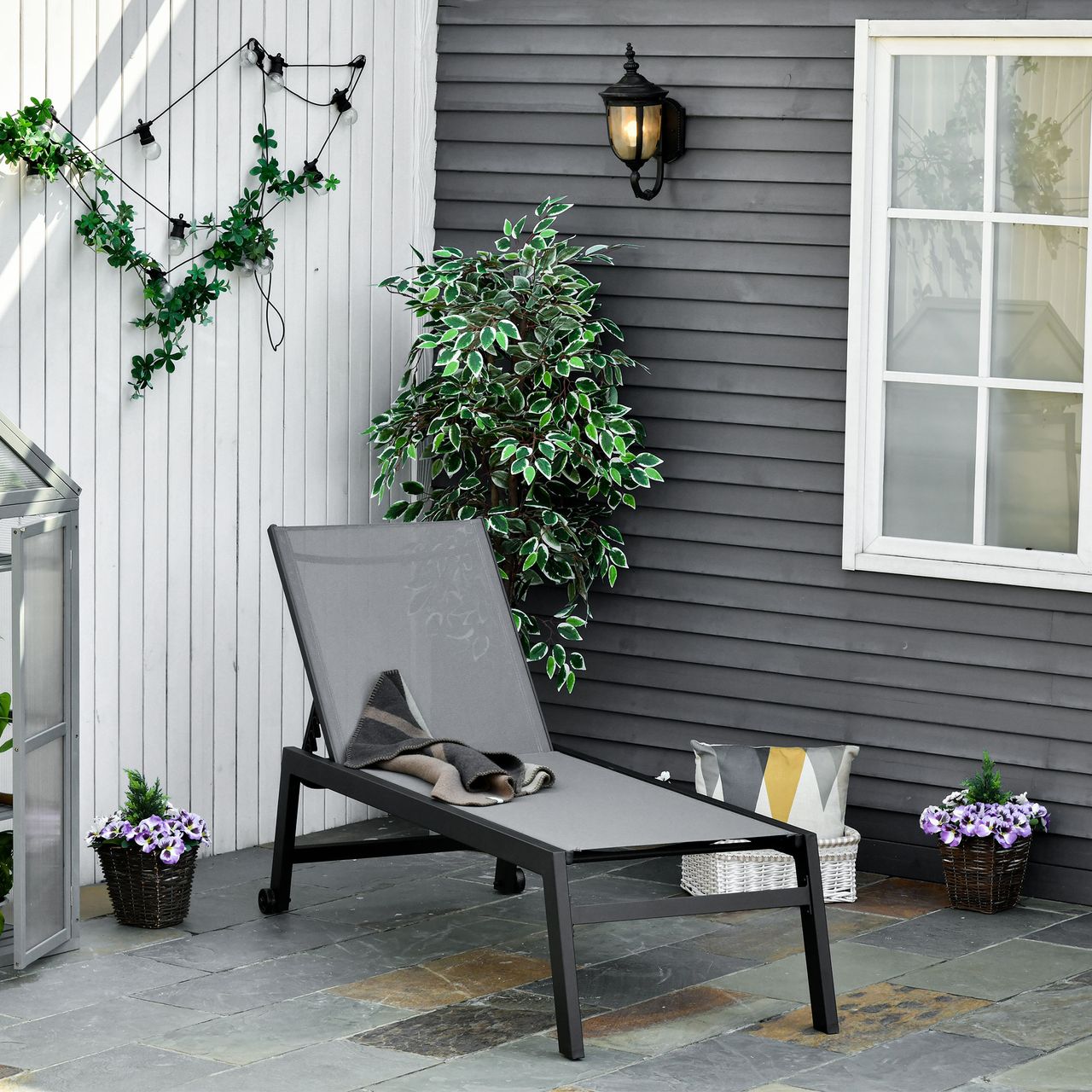 Outsunny Sonnenliege Gartenliege 5-stufige Rückenlehne Aluminium Grau
