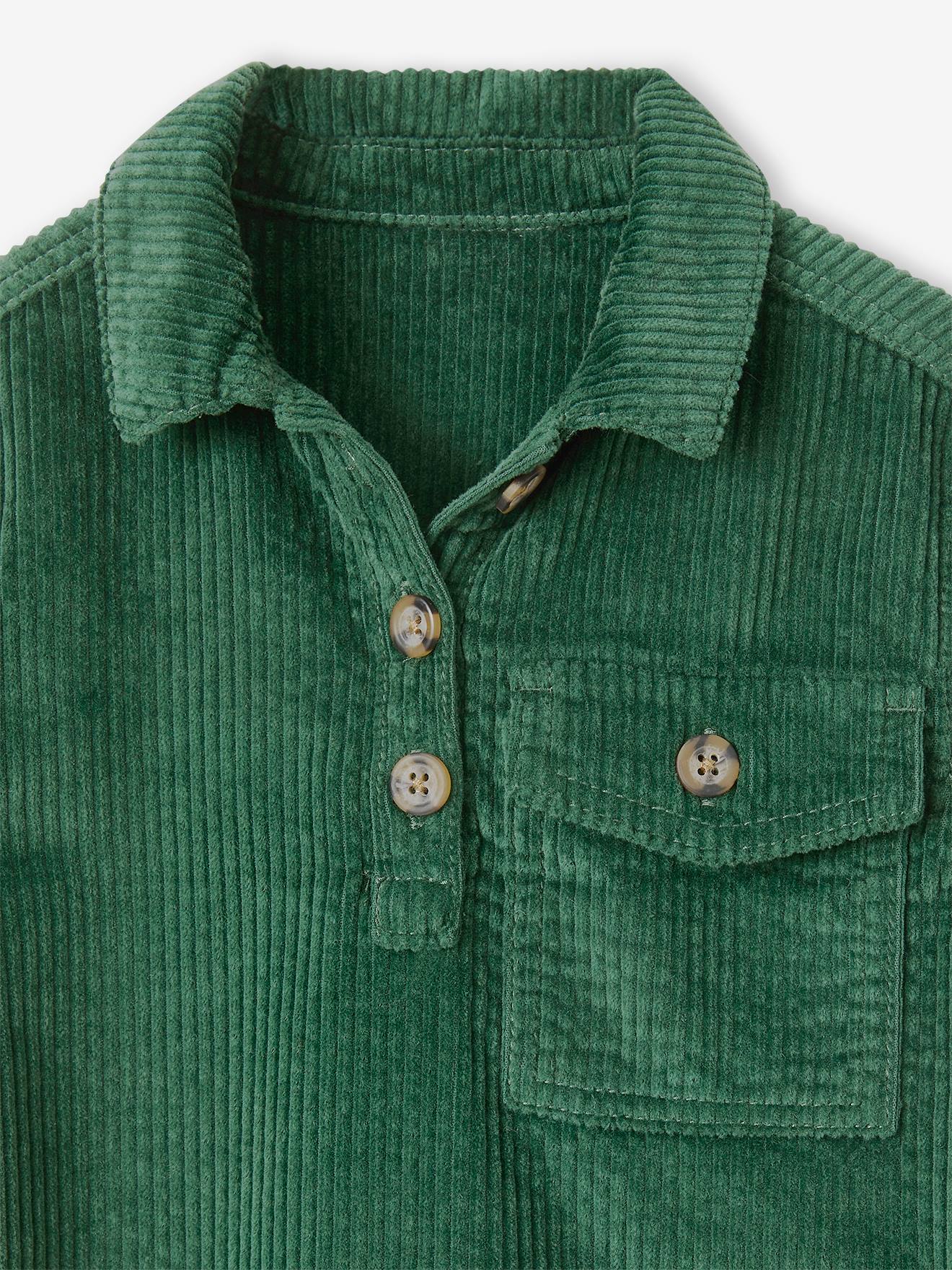 Robe chemise en velours côtelé fille vert anglais