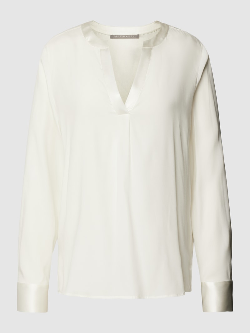 Bluse mit V-Ausschnitt in unifarbenem Design in offwhite