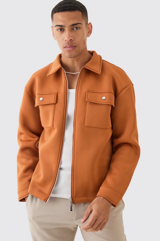 Kastiges Neopren Overshirt mit Reißverschluss