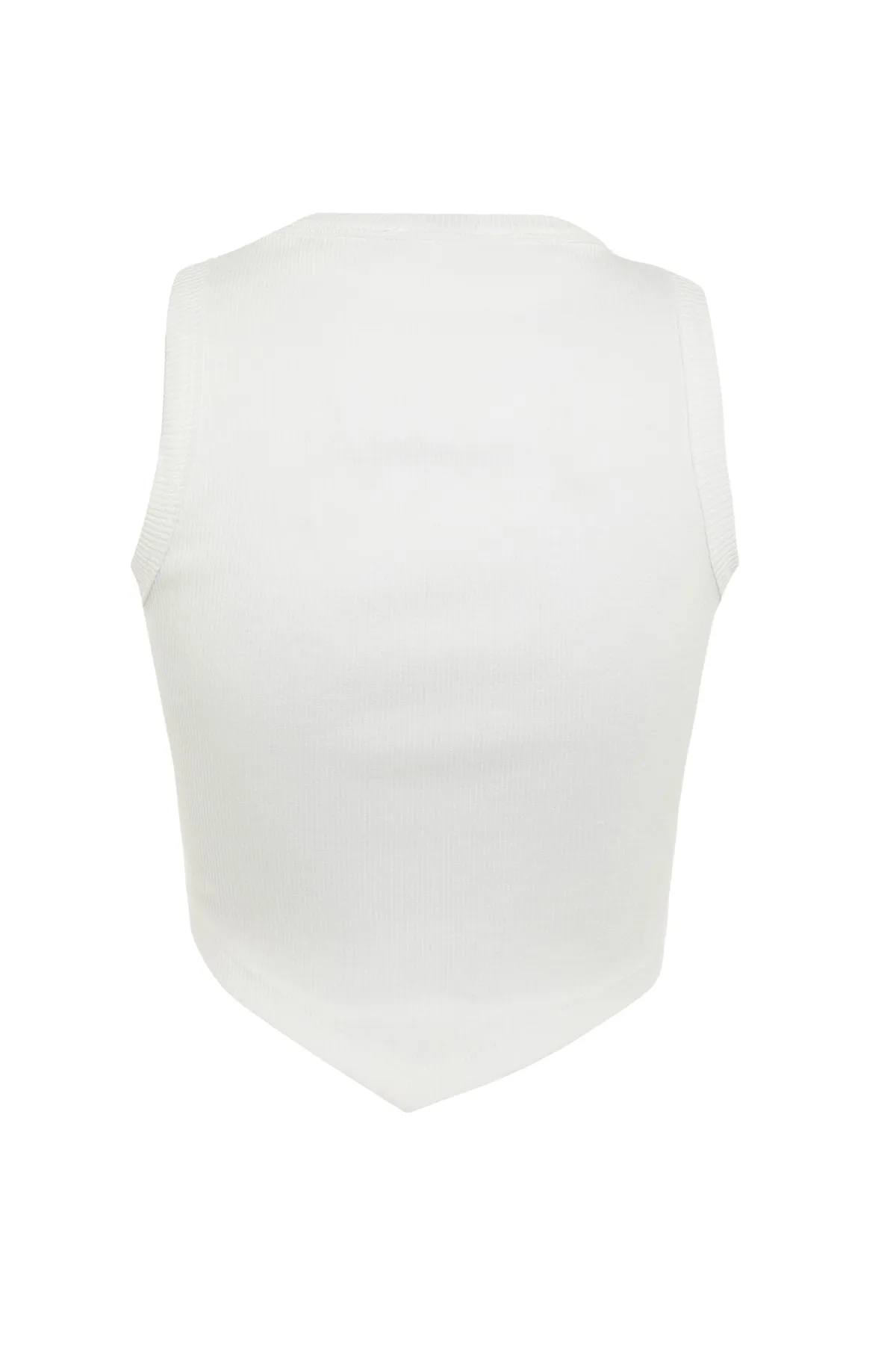 Trendyol Collection  Ecrufarbenes, asymmetrisches, superkurzes, geripptes, flexibles Strick-Tanktop TWOSS22AL0065