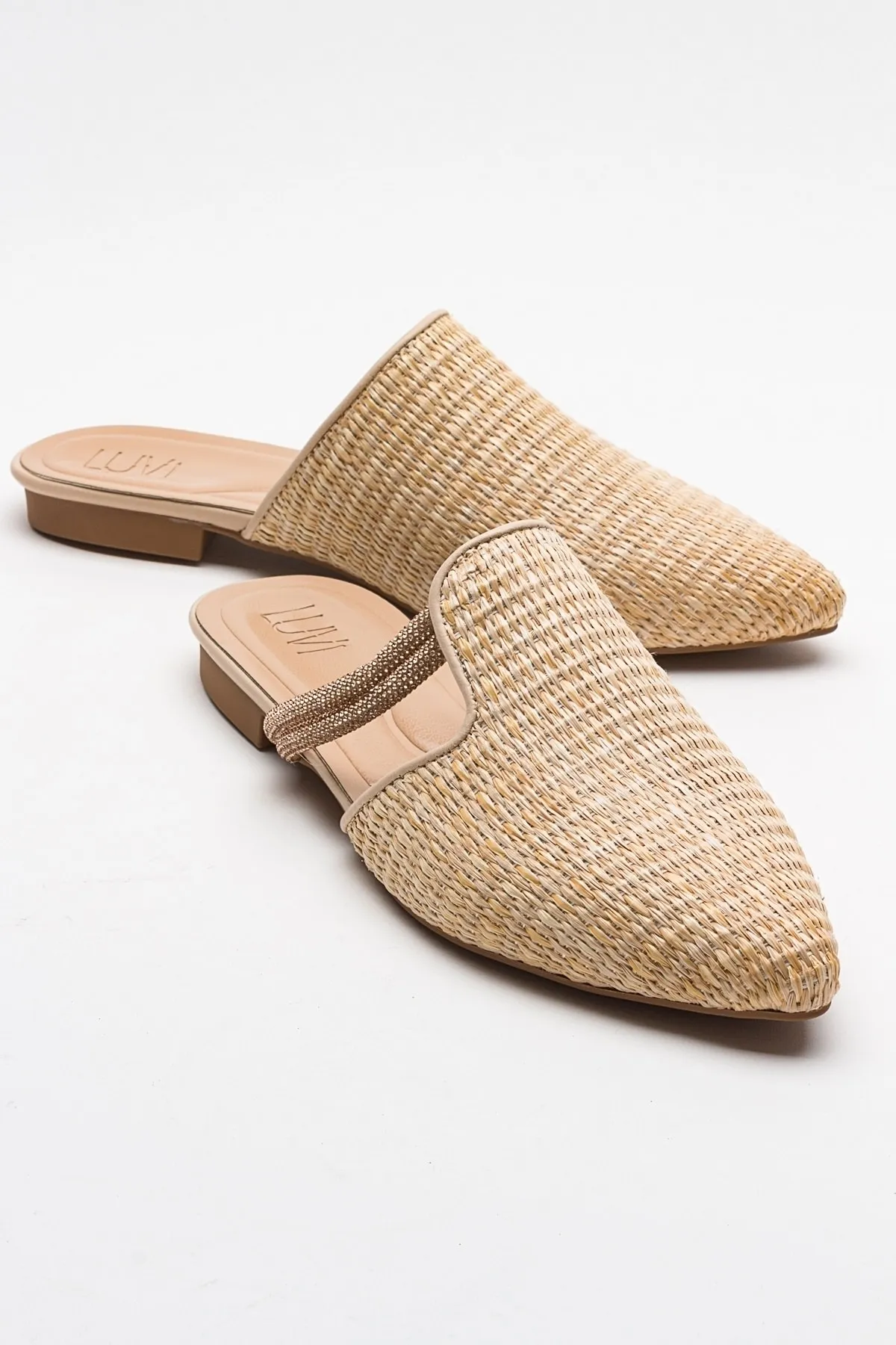 LuviShoes  PESA Damen-Hausschuhe aus cremefarbenem Strohstein