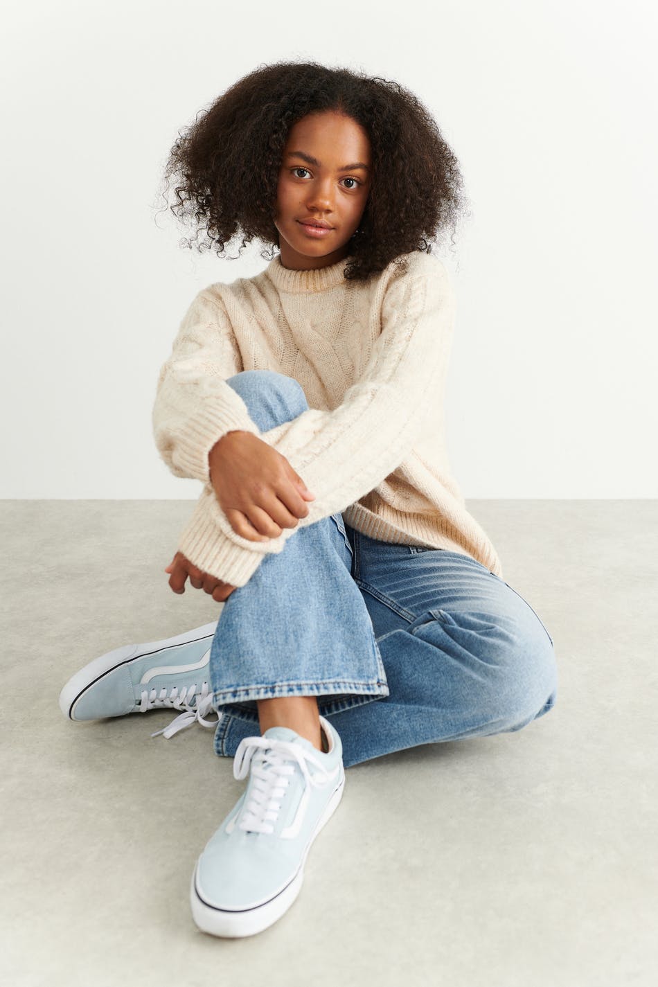 Y knit oversize cable sweater