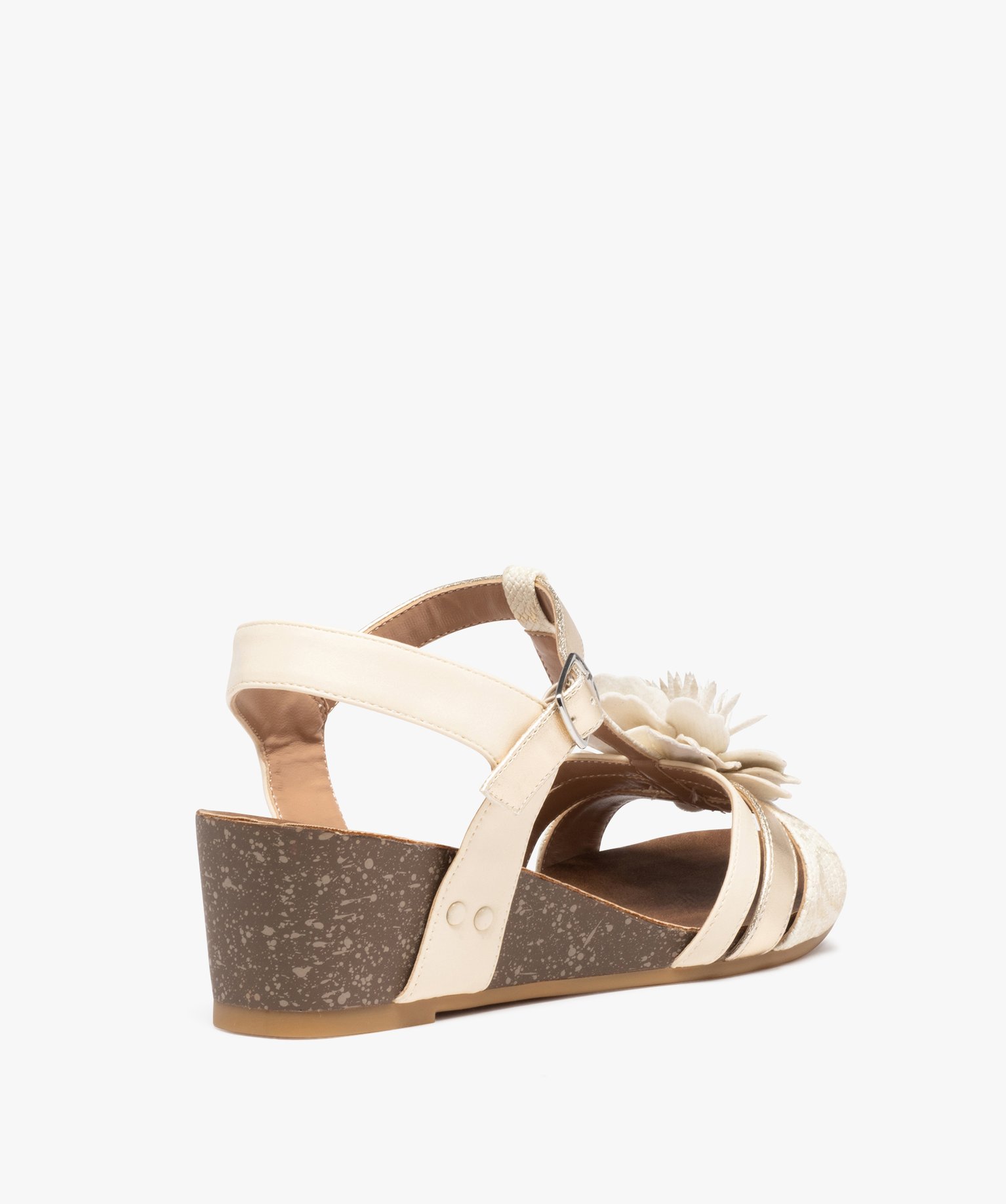 Sandales femme compensées avec fleur en relief beige | GEMO