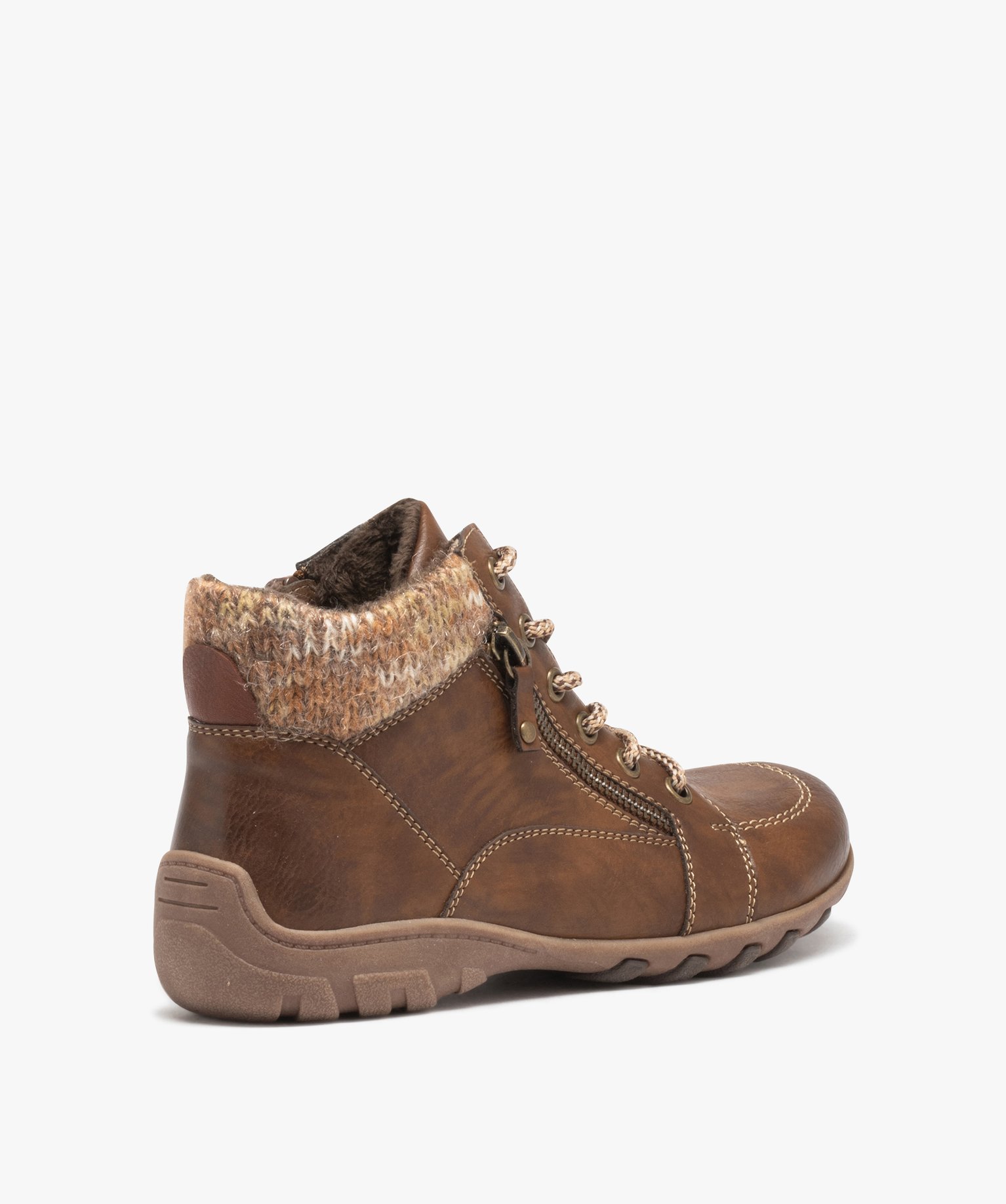 Boots femme confort avec col en maille et détail à zip - S... marron | GEMO