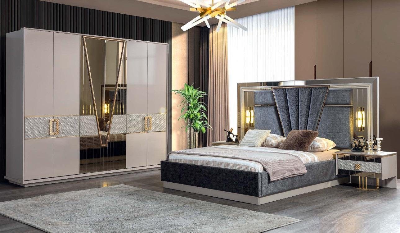 JVmoebel Schlafzimmer-Set Moderne Schlafzimmer Set Design Neu Möbel Bett mit 2x Nachttische, (4-St., Bett/2x Nachttische/Kleiderschrank), Made in Europa