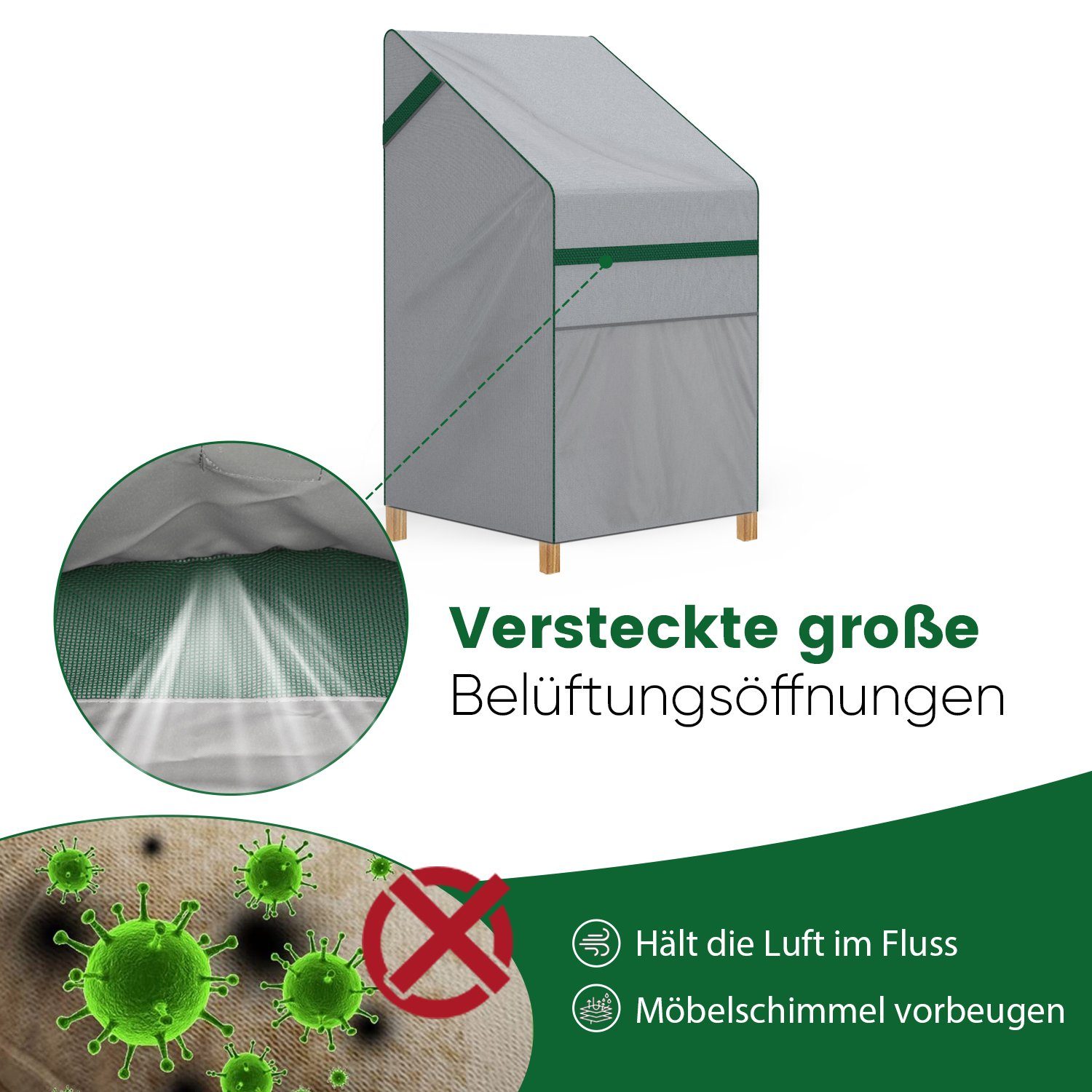 Sekey Gartenmöbel-Schutzhülle Gartenstühle Abdeckung, Schutzplane Wasserdichte Gartenmöbel, für Balkon Stapelstuhl Garten, Gartenstühle klappbar