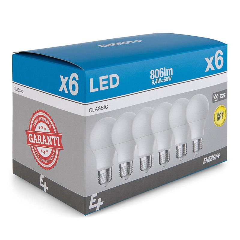 Energy Lyspære LED 806 lm 6-pk klassisk matt E27 A60 E