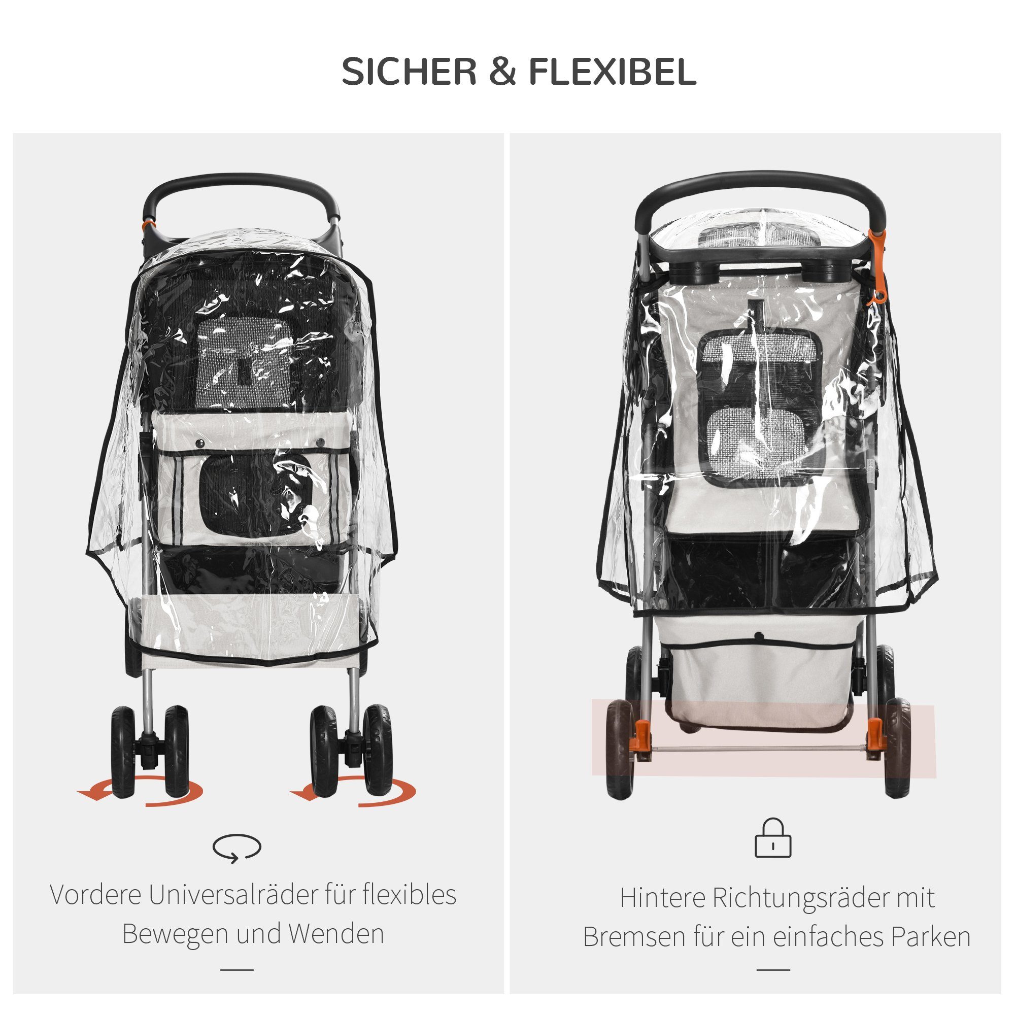 PawHut Hundebuggy Haustierbuggy, faltbar, mit Korb, Becherhalter, 75 x 45 x 97 cm, Grau, (1-tlg), Hundebuggy